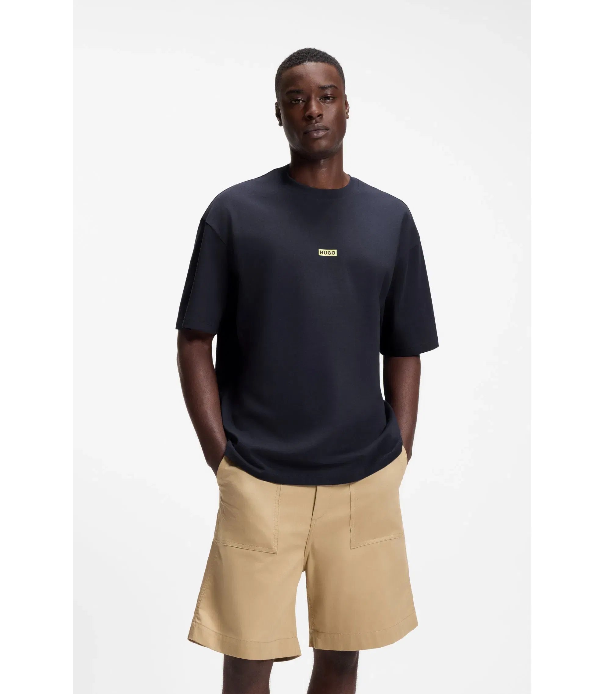 Hugo Logo Print T-Shirt In Cotton Jersey Dark Blue