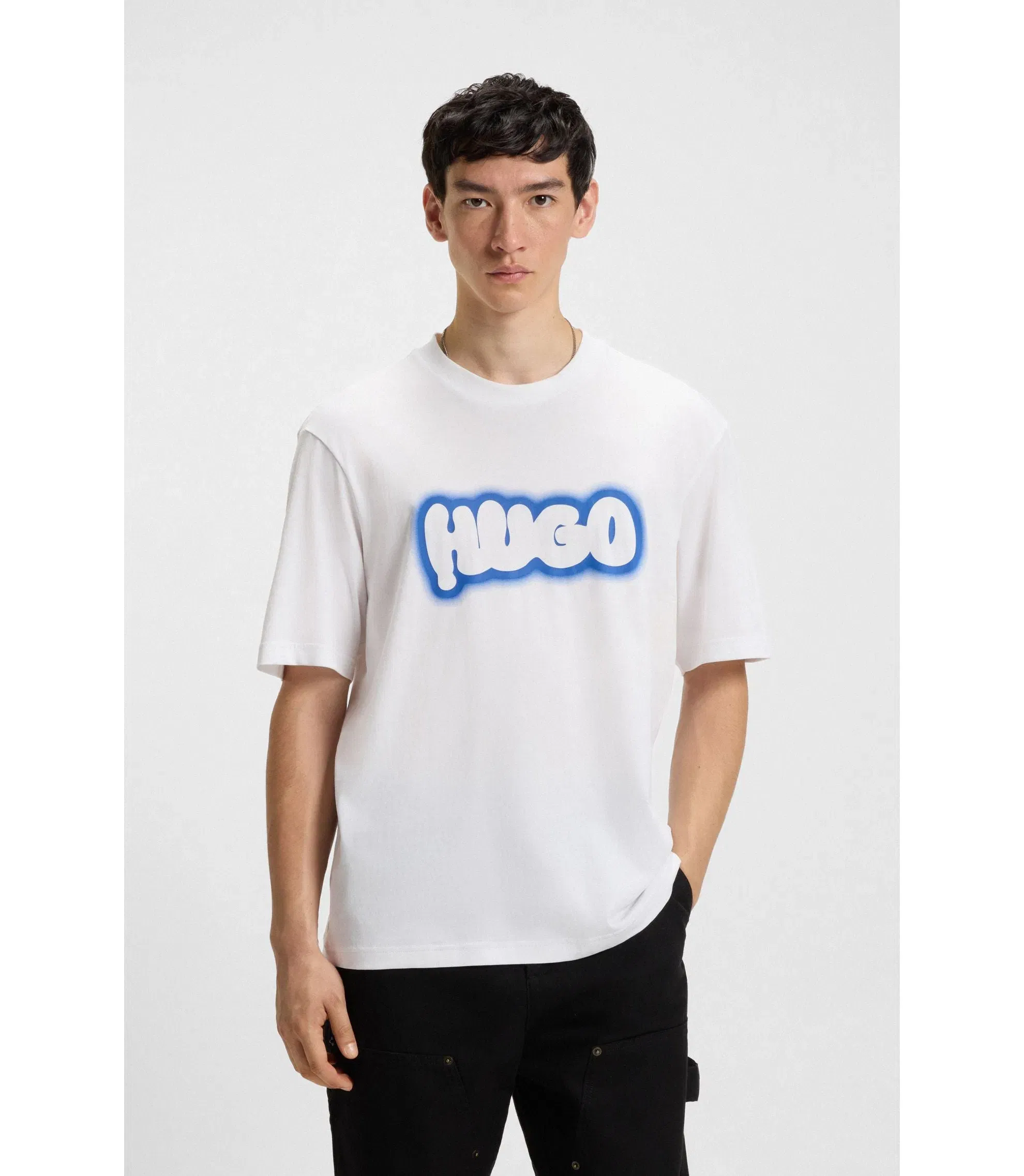 Hugo Logo Print T-Shirt In Cotton Jersey White