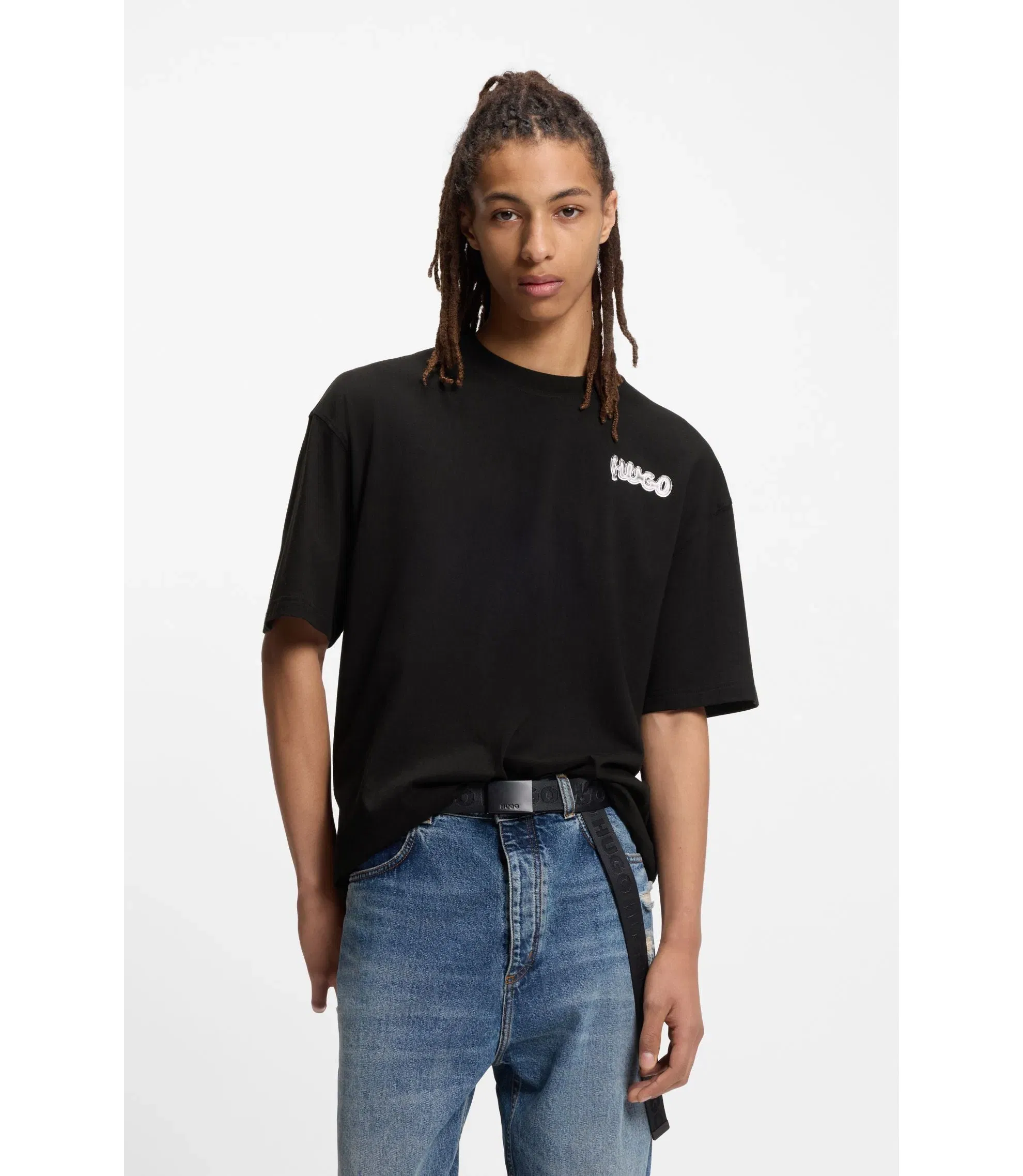 Hugo Logo Print T-Shirt In Cotton Jersey Black