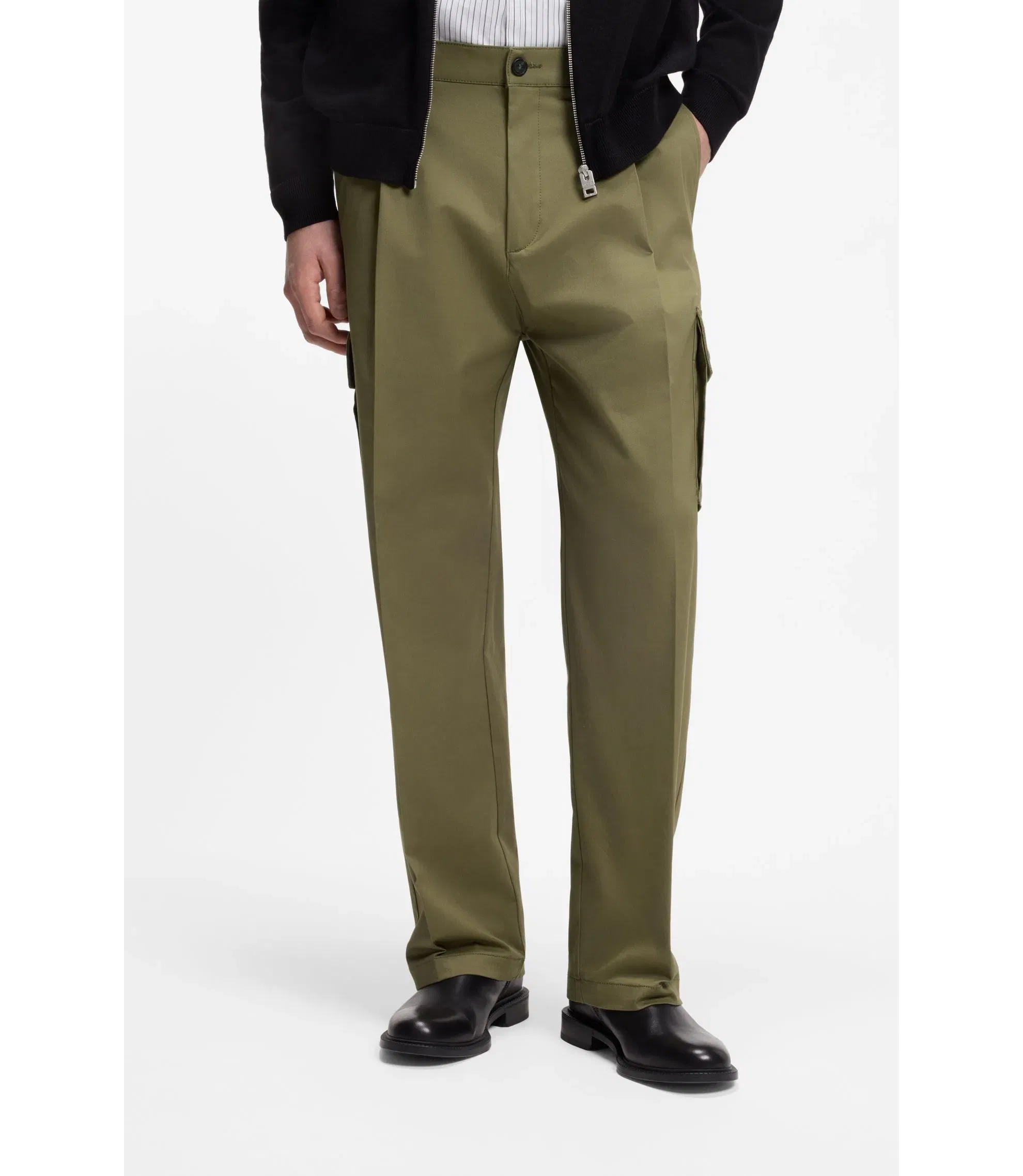 Hugo Relaxed Fit Trousers With Cargo Styling Light Green