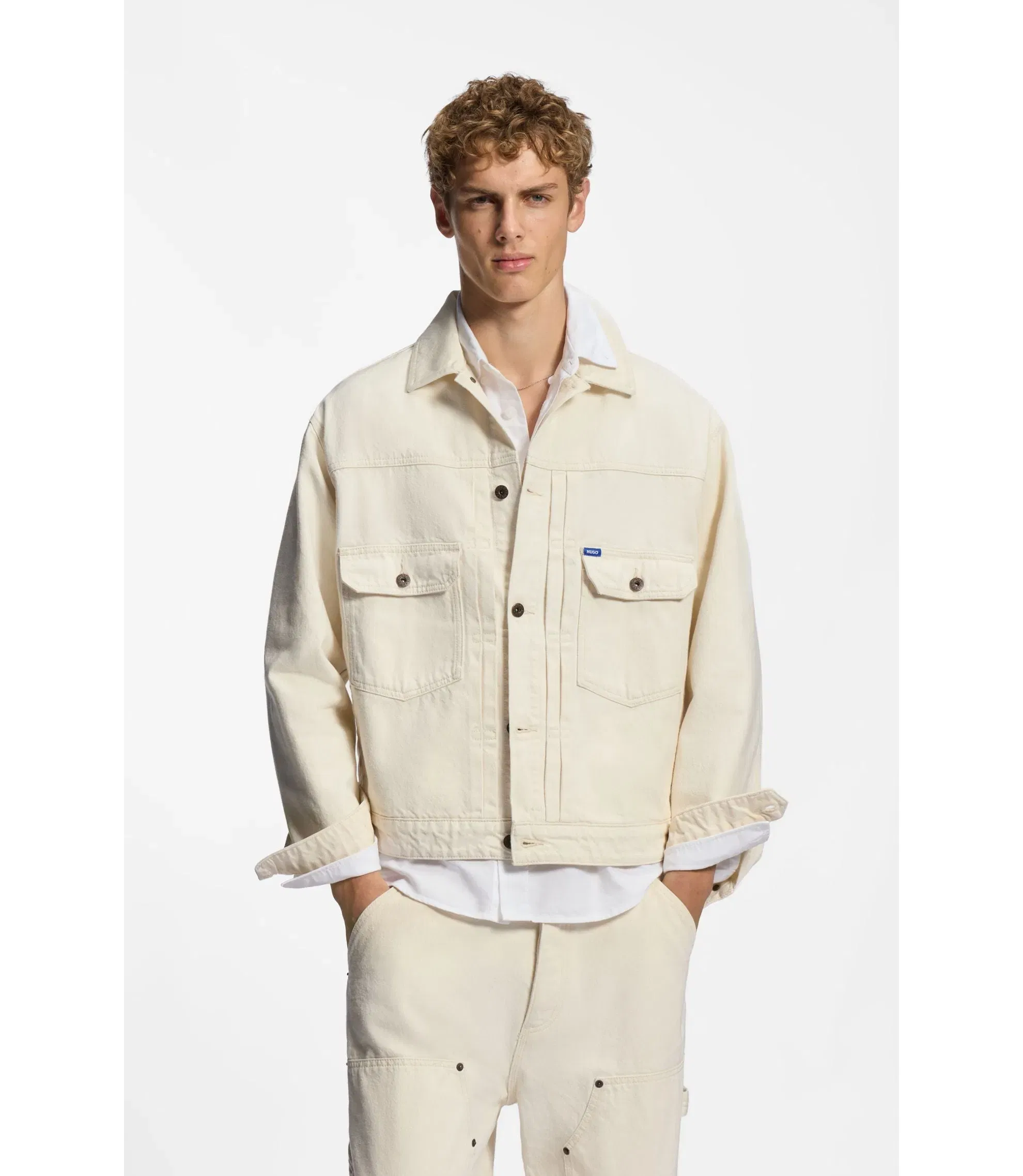 Hugo Relaxed Fit Trucker Jacket In Ecru Denim White