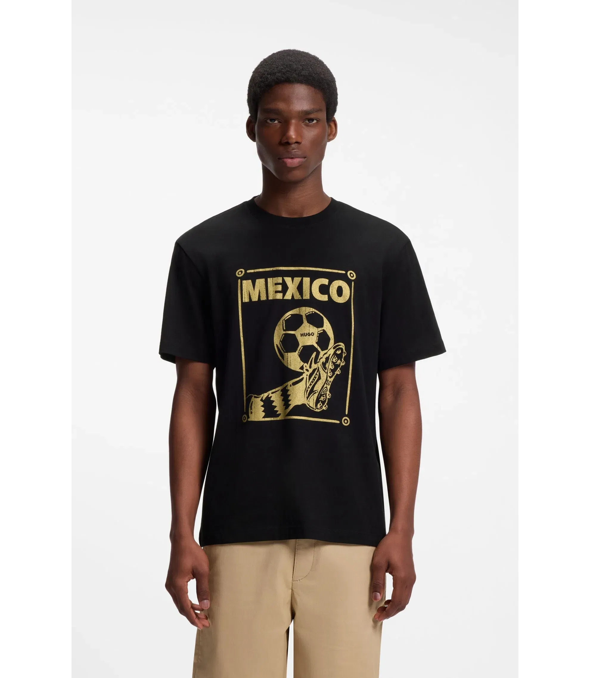 Hugo Relaxed Fit T-Shirt In Cotton With Soccer Artwork Mexico