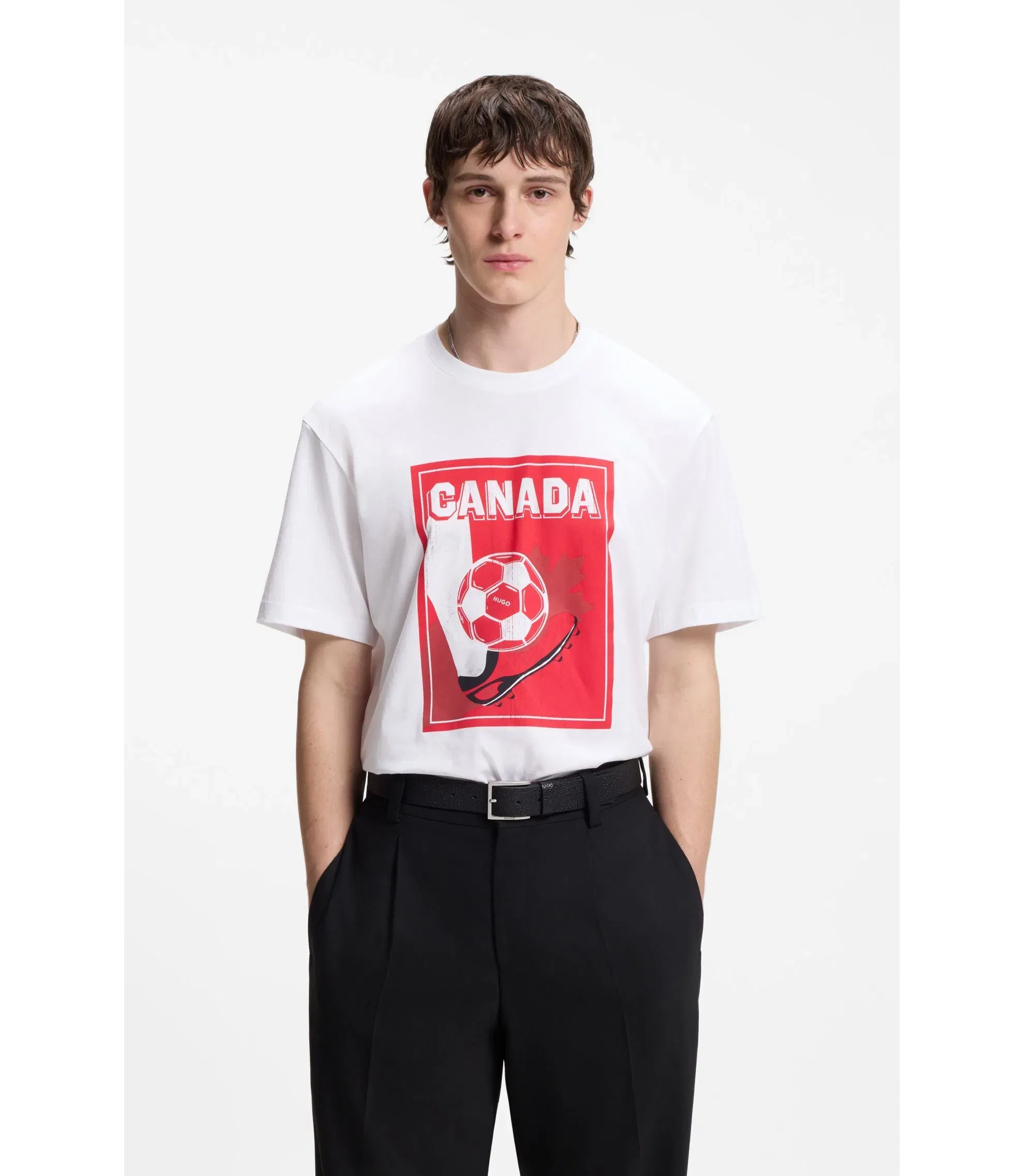 Hugo Relaxed Fit T-Shirt In Cotton With Soccer Artwork Canada