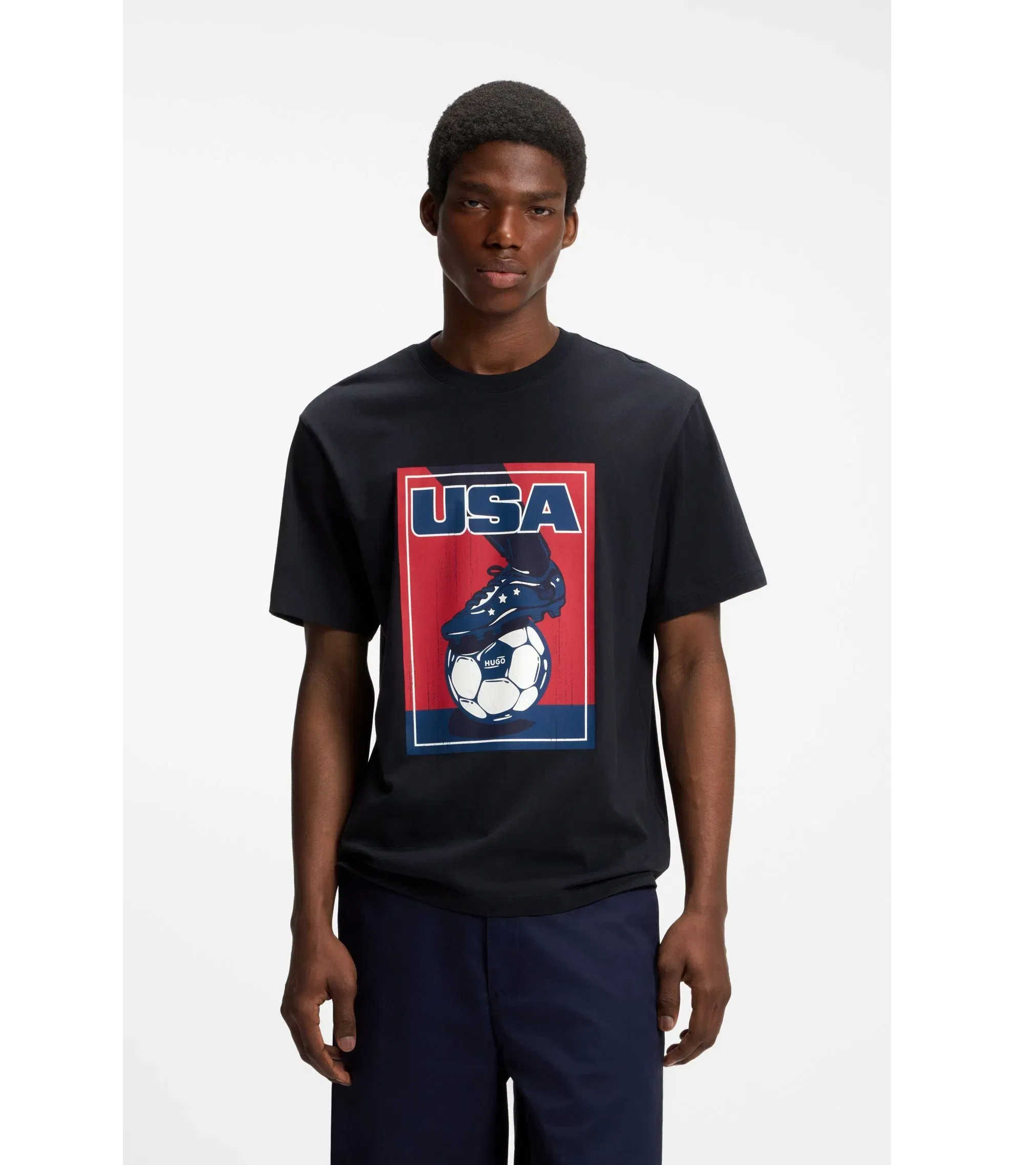 Hugo Relaxed Fit T-Shirt In Cotton With Soccer Artwork Usa