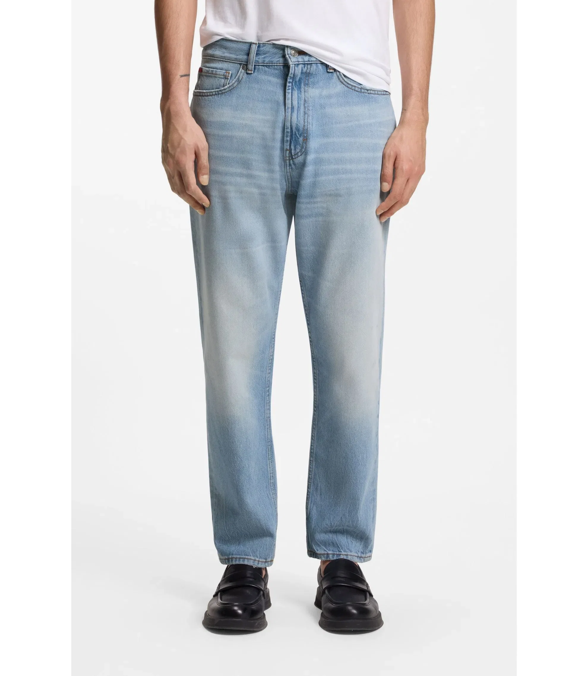 Hugo Relaxed Tapered Fit Jeans In Bright Blue Denim Blue