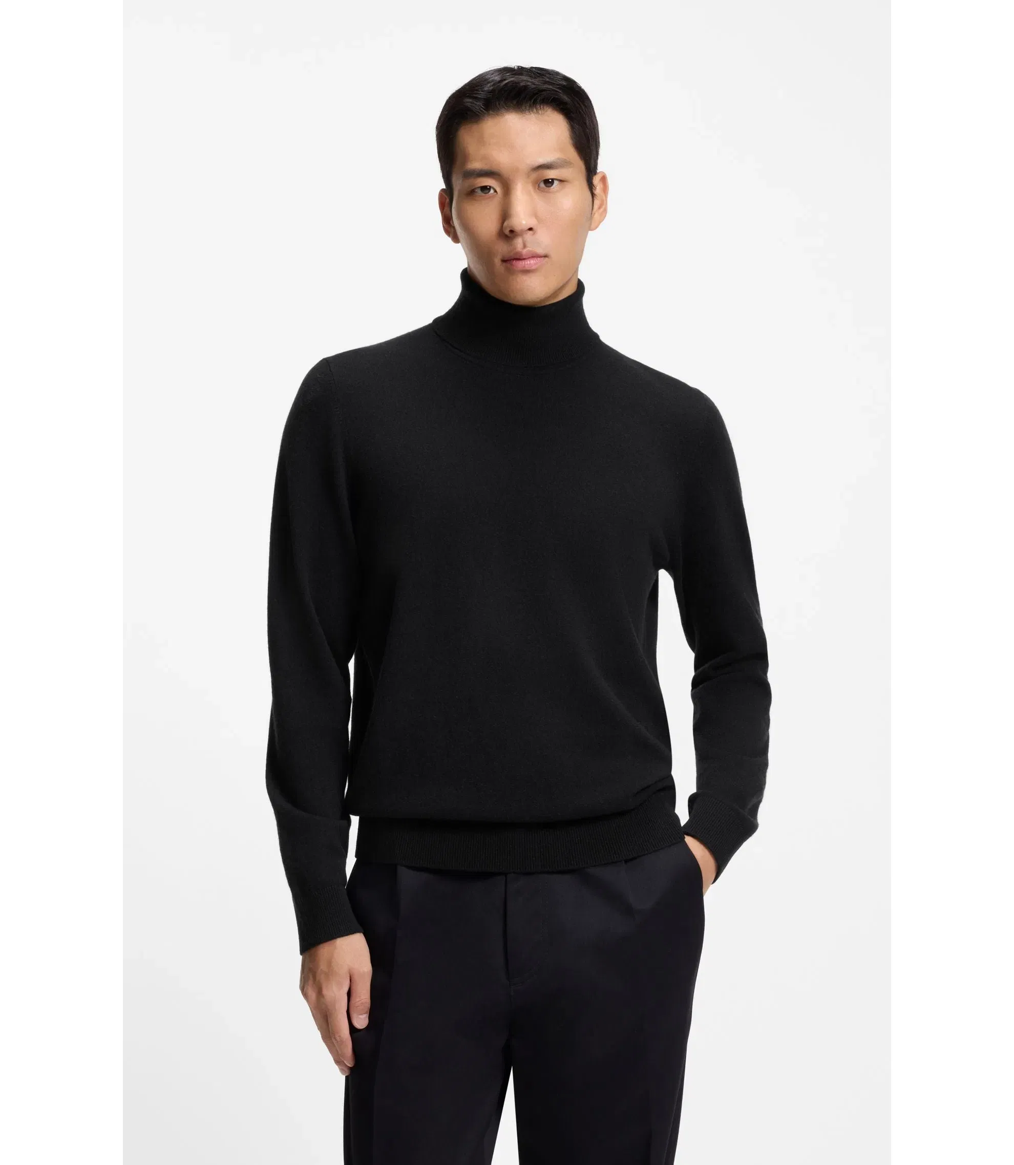 Boss Rollneck Sweater In Cashmere Black