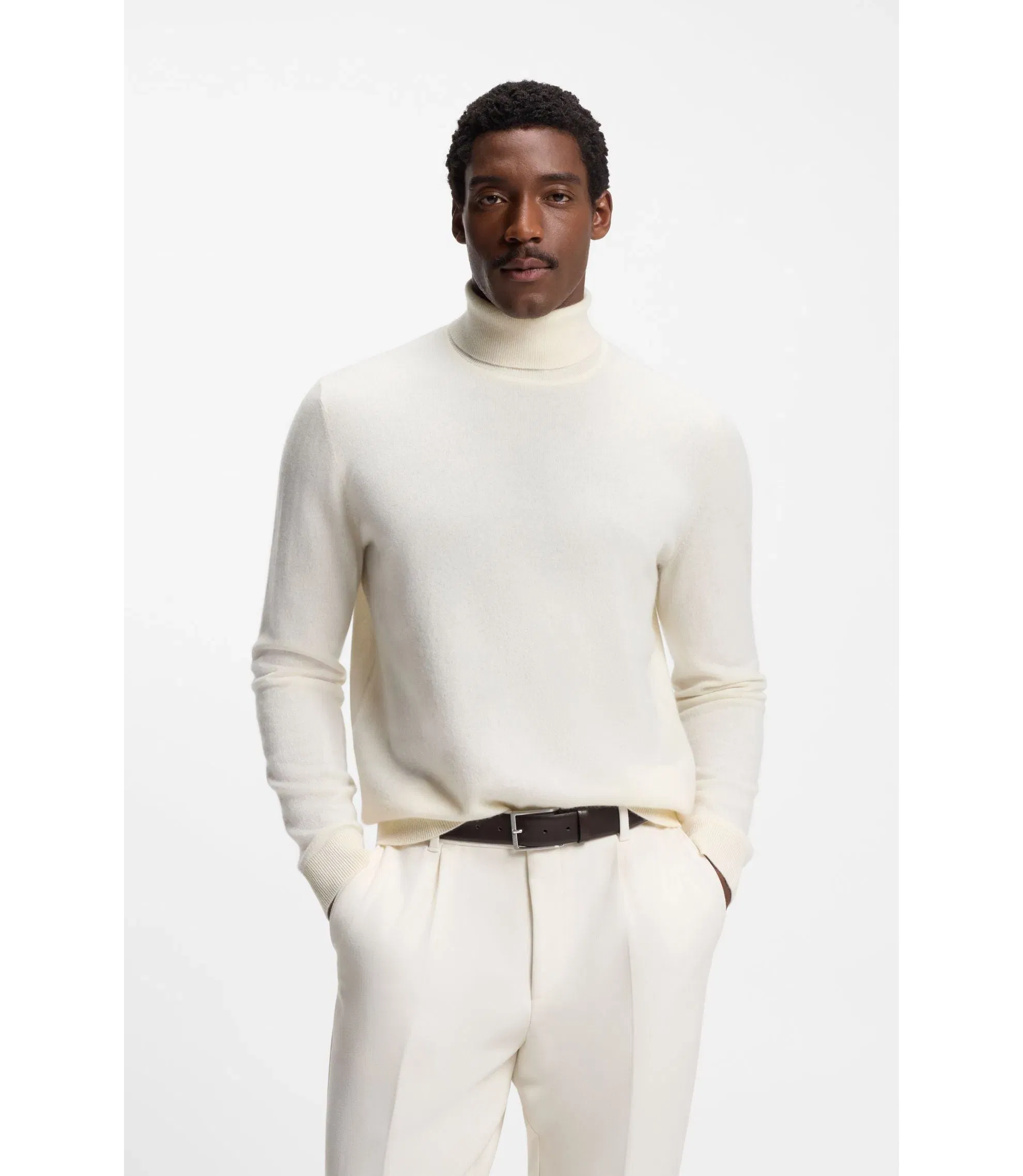 Boss Rollneck Sweater In Cashmere White