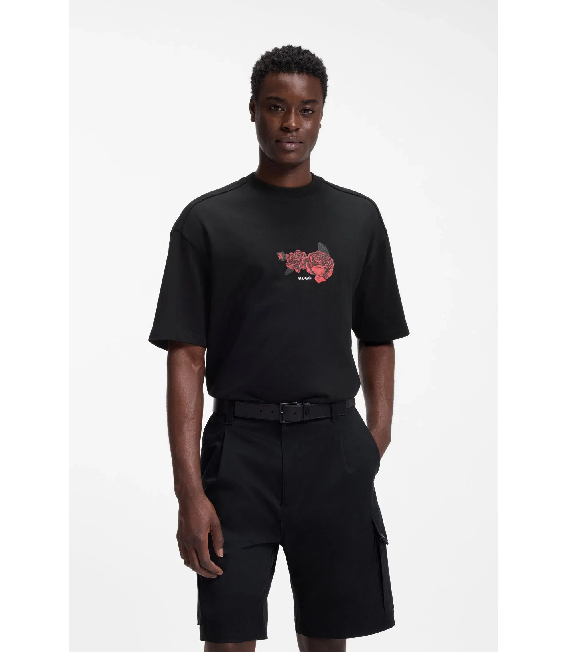 Hugo Rose Artwork T-Shirt In Cotton Jersey Black