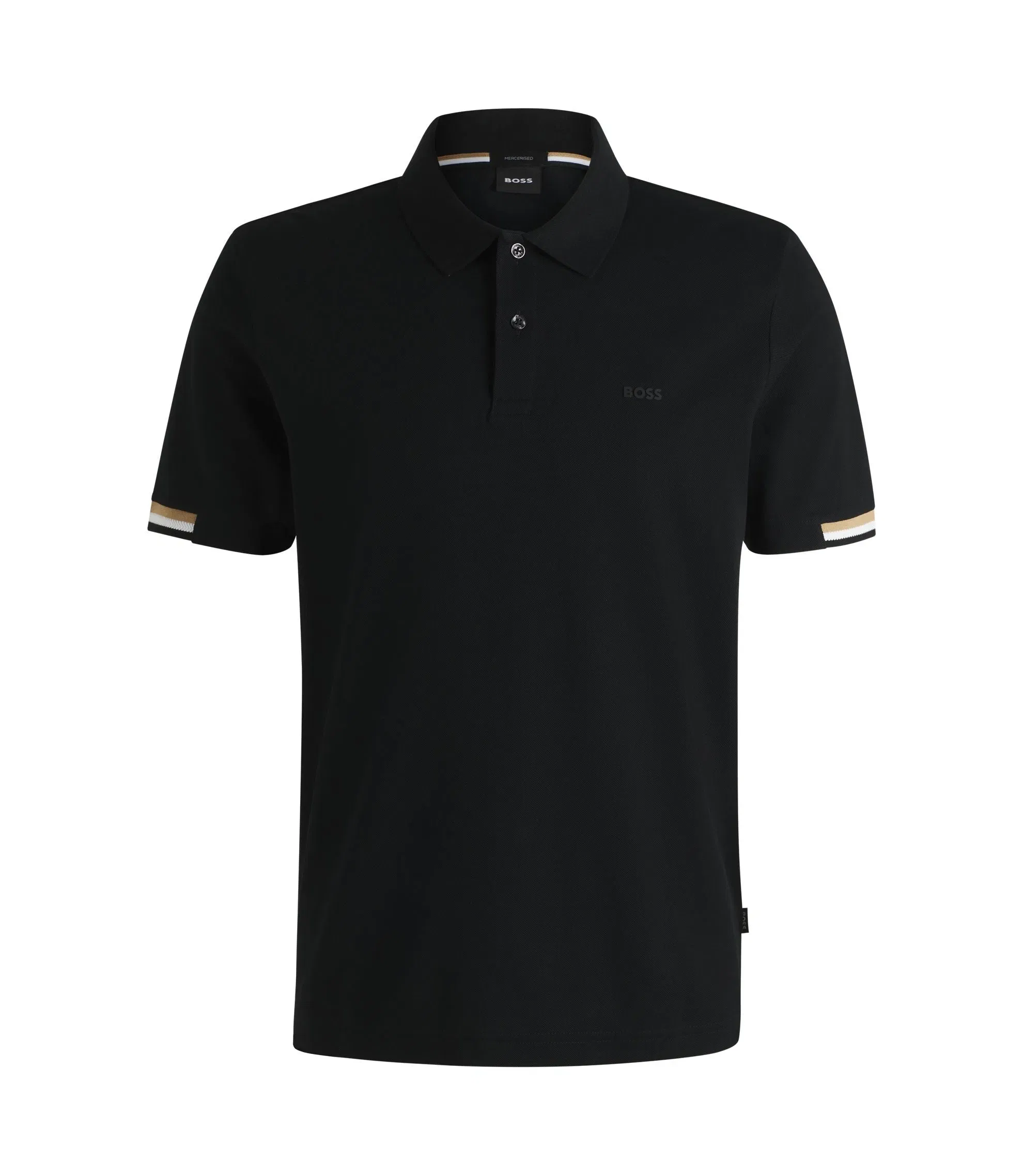 Boss Rubberised Logo Polo Shirt In Mercerised Cotton Black