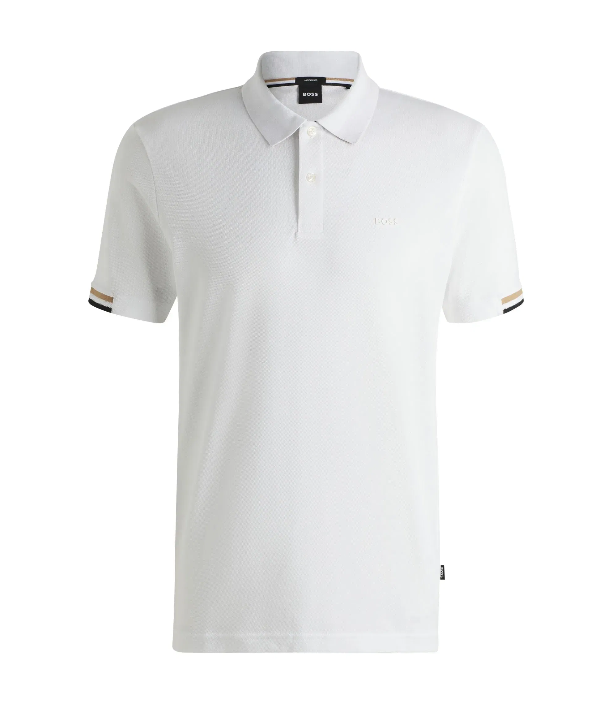 Boss Rubberised Logo Polo Shirt In Mercerised Cotton White