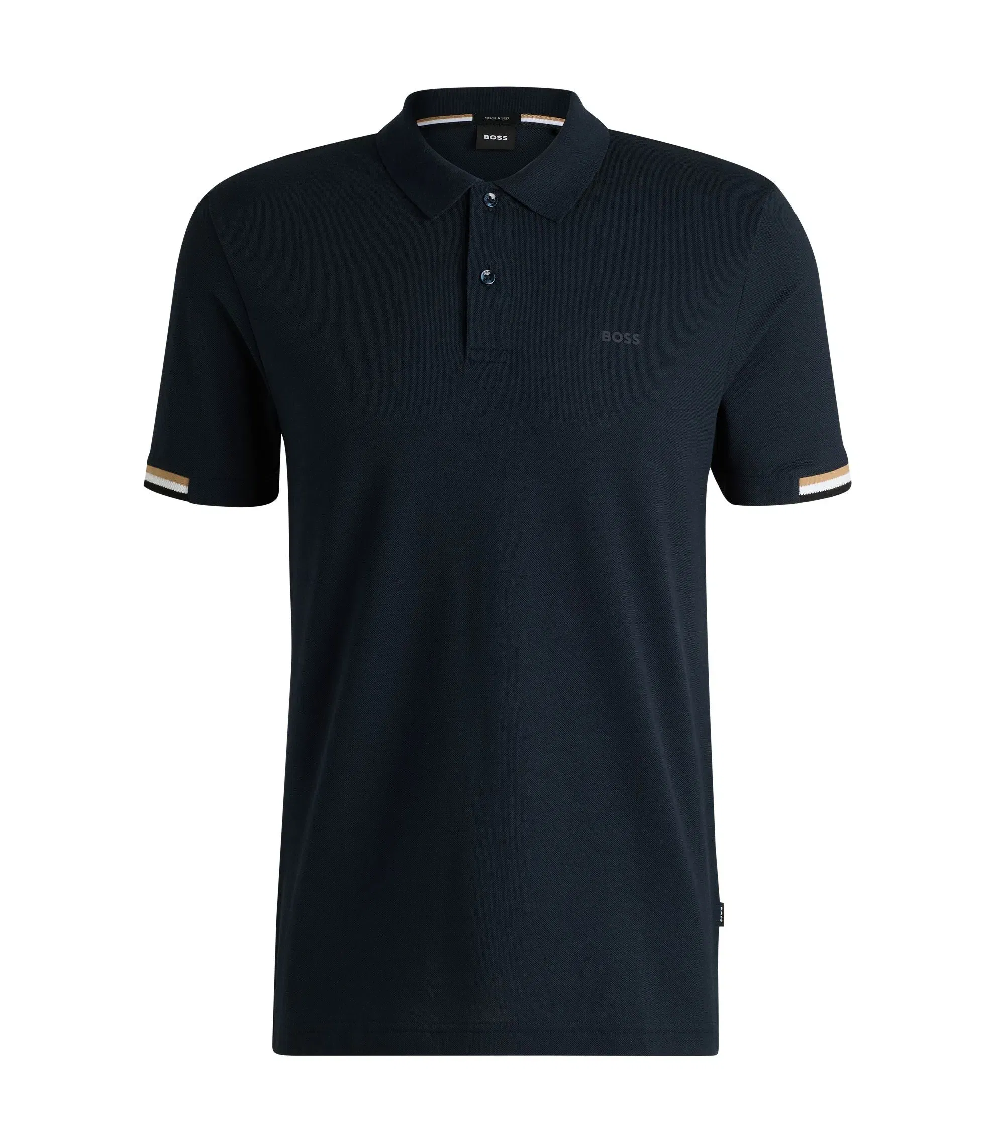 Boss Rubberised Logo Polo Shirt In Mercerised Cotton Dark Blue