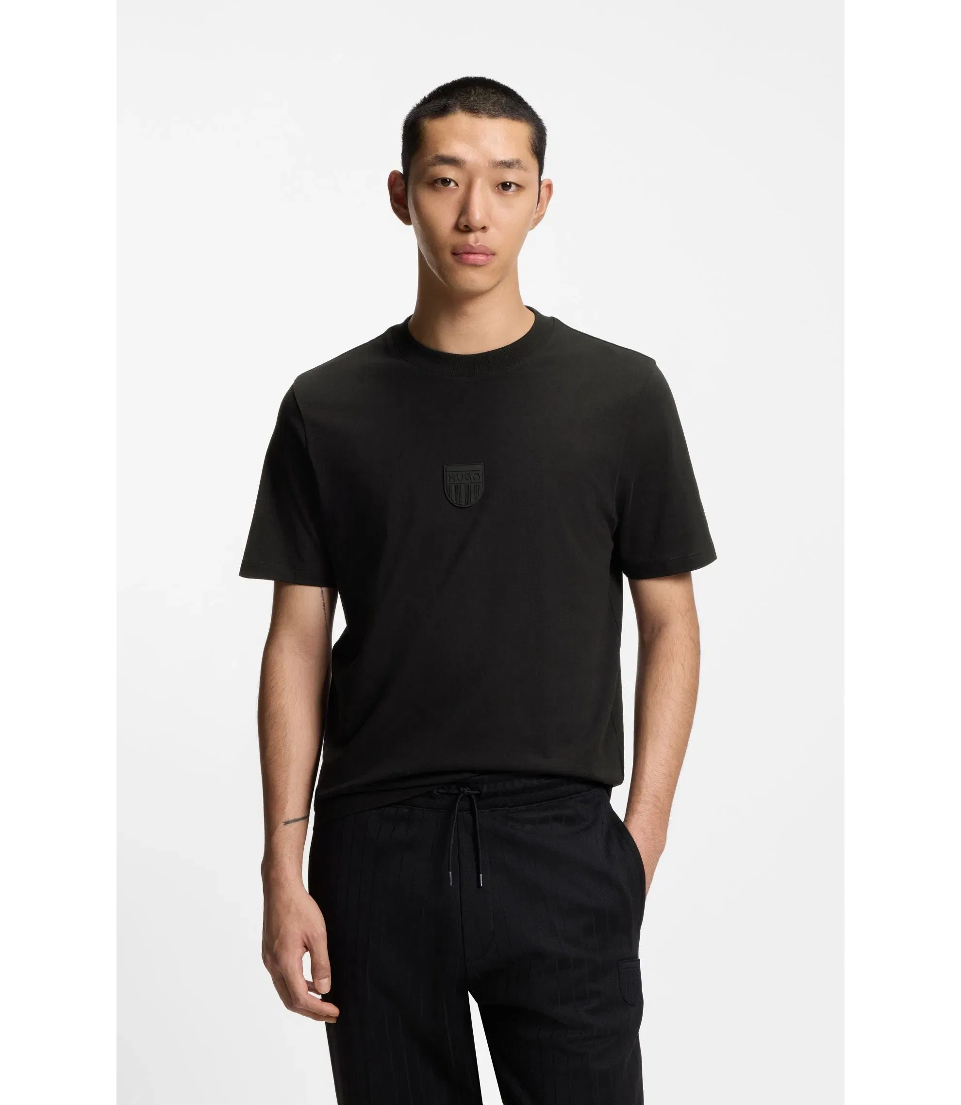 Hugo Rubber Logo T-Shirt In Cotton Jersey Black