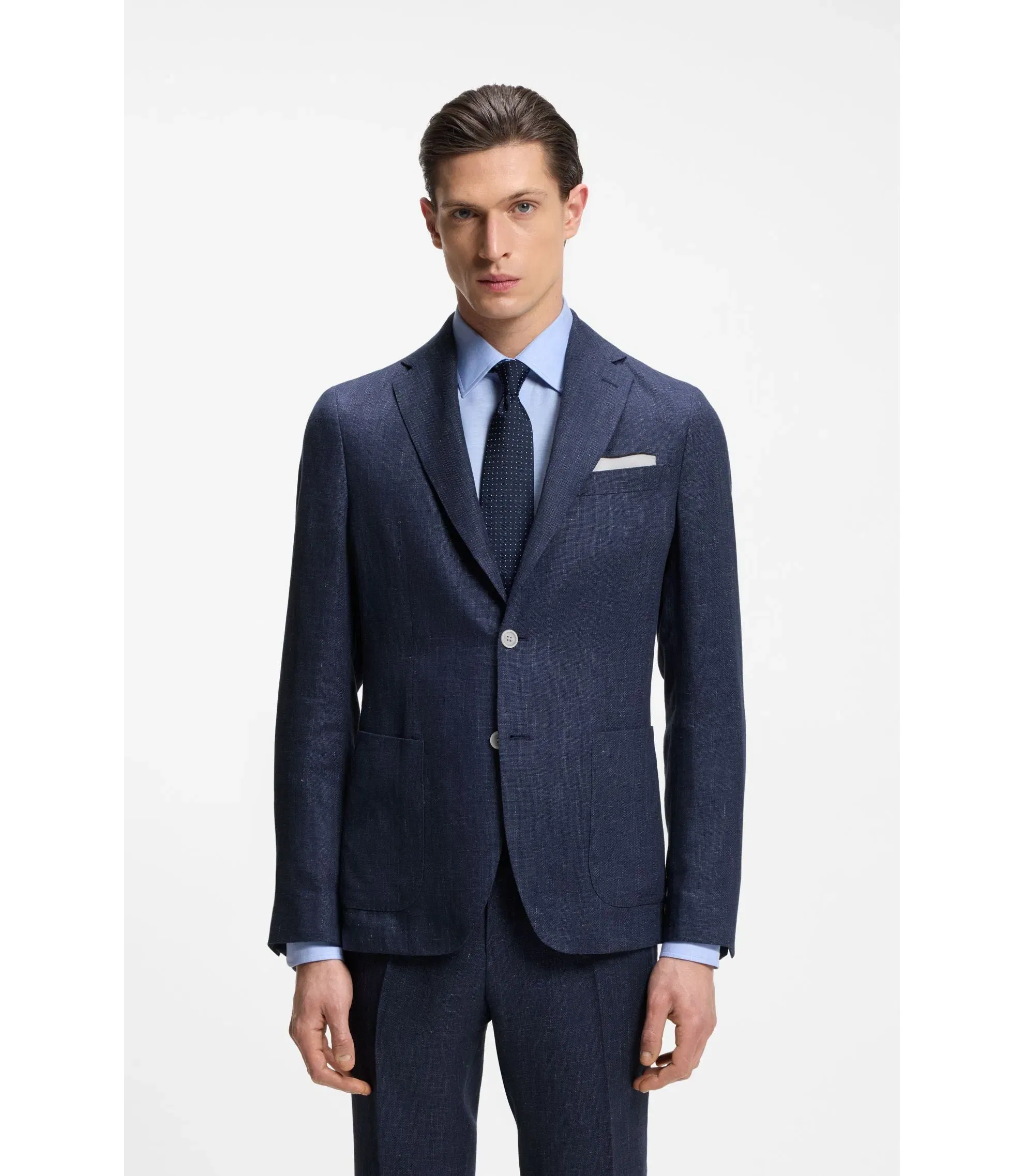 Boss Slim Fit Jacket In A Linen Blend Light Blue