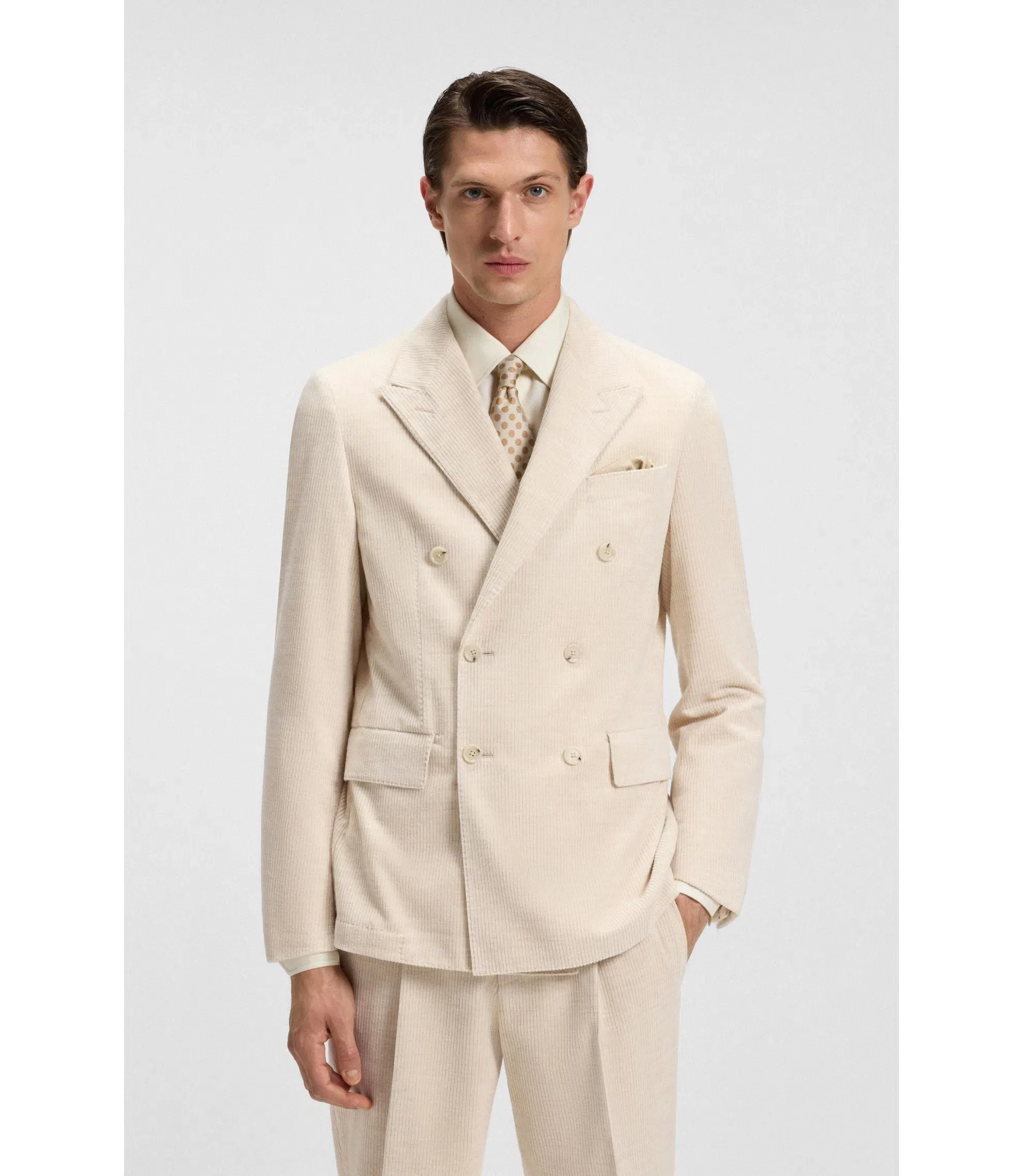 Boss Slim Fit Jacket In Cotton Alpaca Corduroy Light Beige