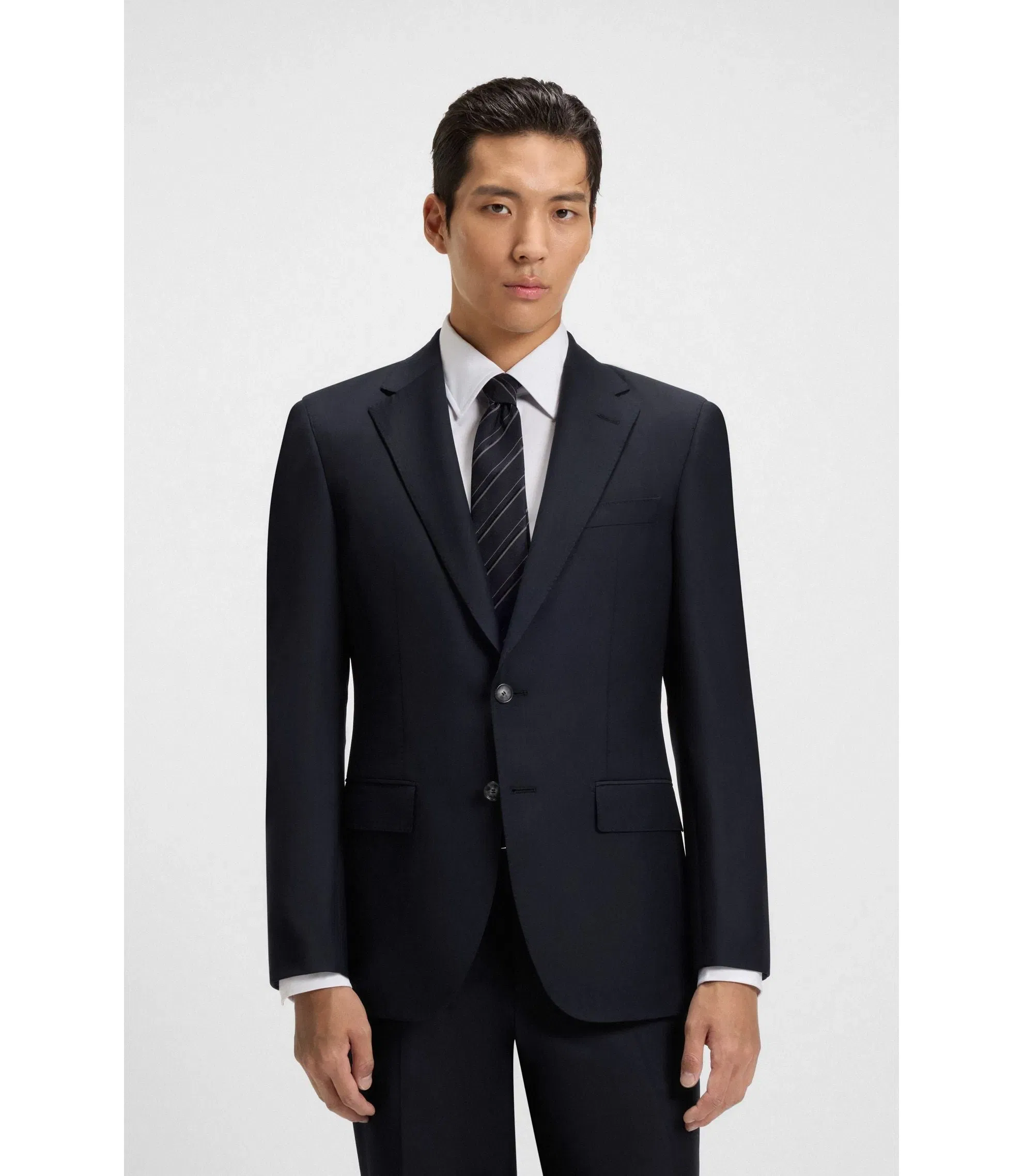 Boss Slim Fit Jacket In Stretch Wool Dark Blue