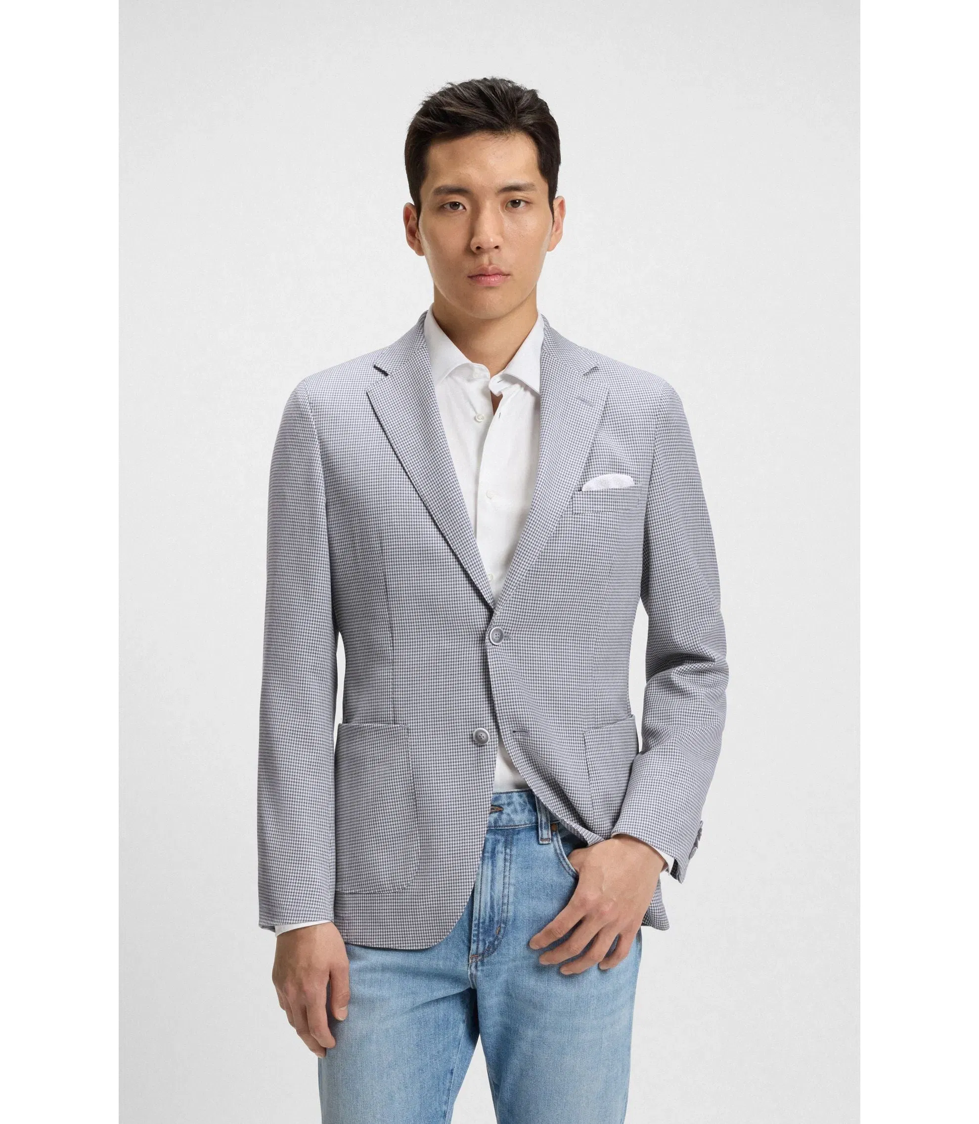 Boss Slim Fit Jacket In Virgin Wool And Silk Silver