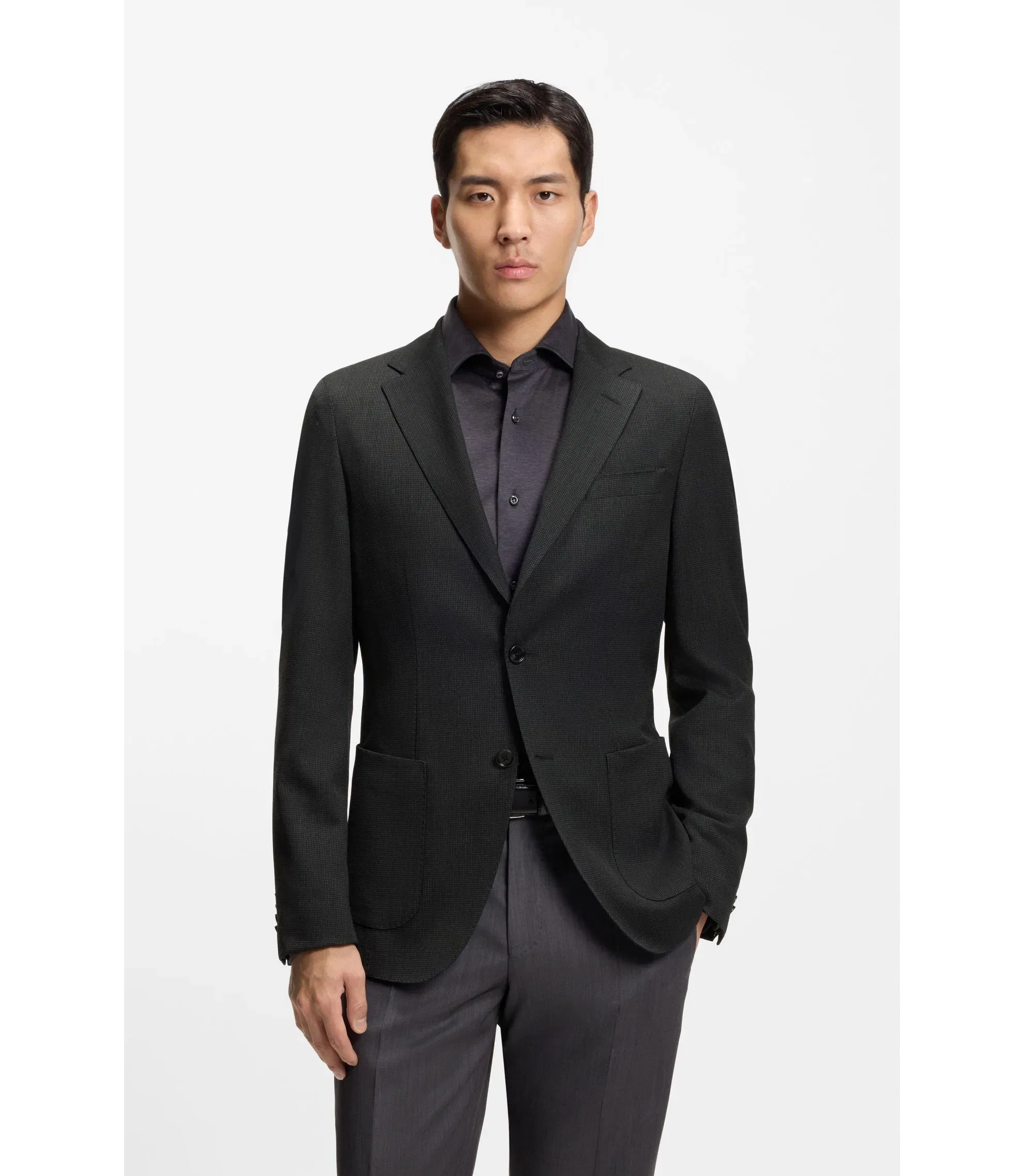 Boss Slim Fit Jacket In Virgin Wool And Silk Black