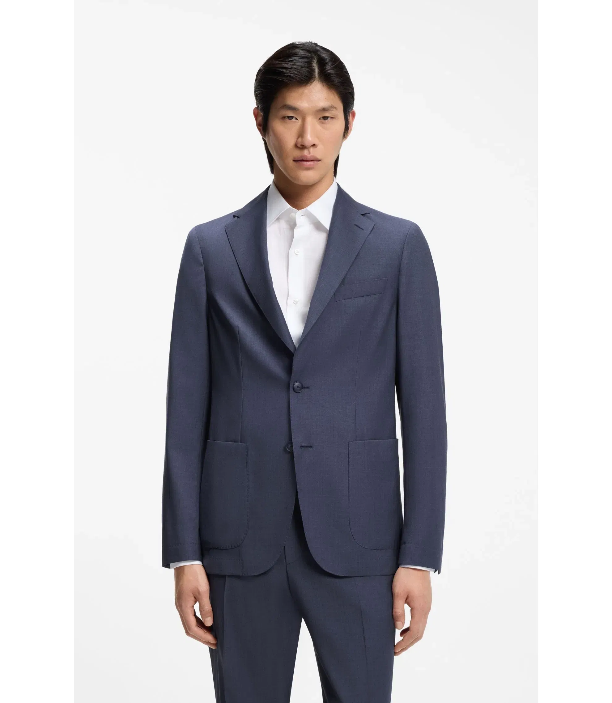 Boss Slim Fit Jacket In Washable Virgin Wool Light Blue