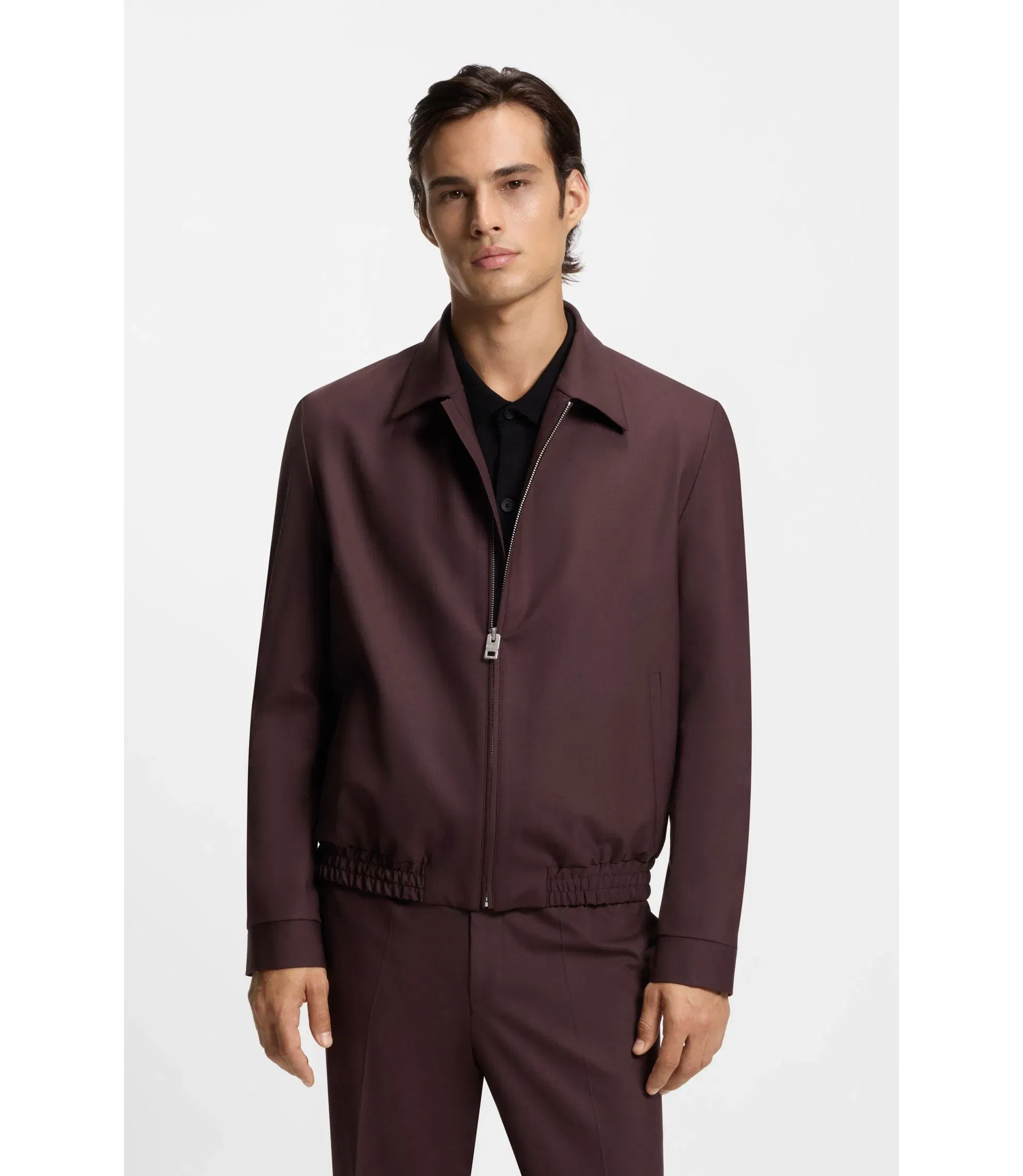 Hugo Slim Fit Jacket In Wool Blend Poplin Light Brown