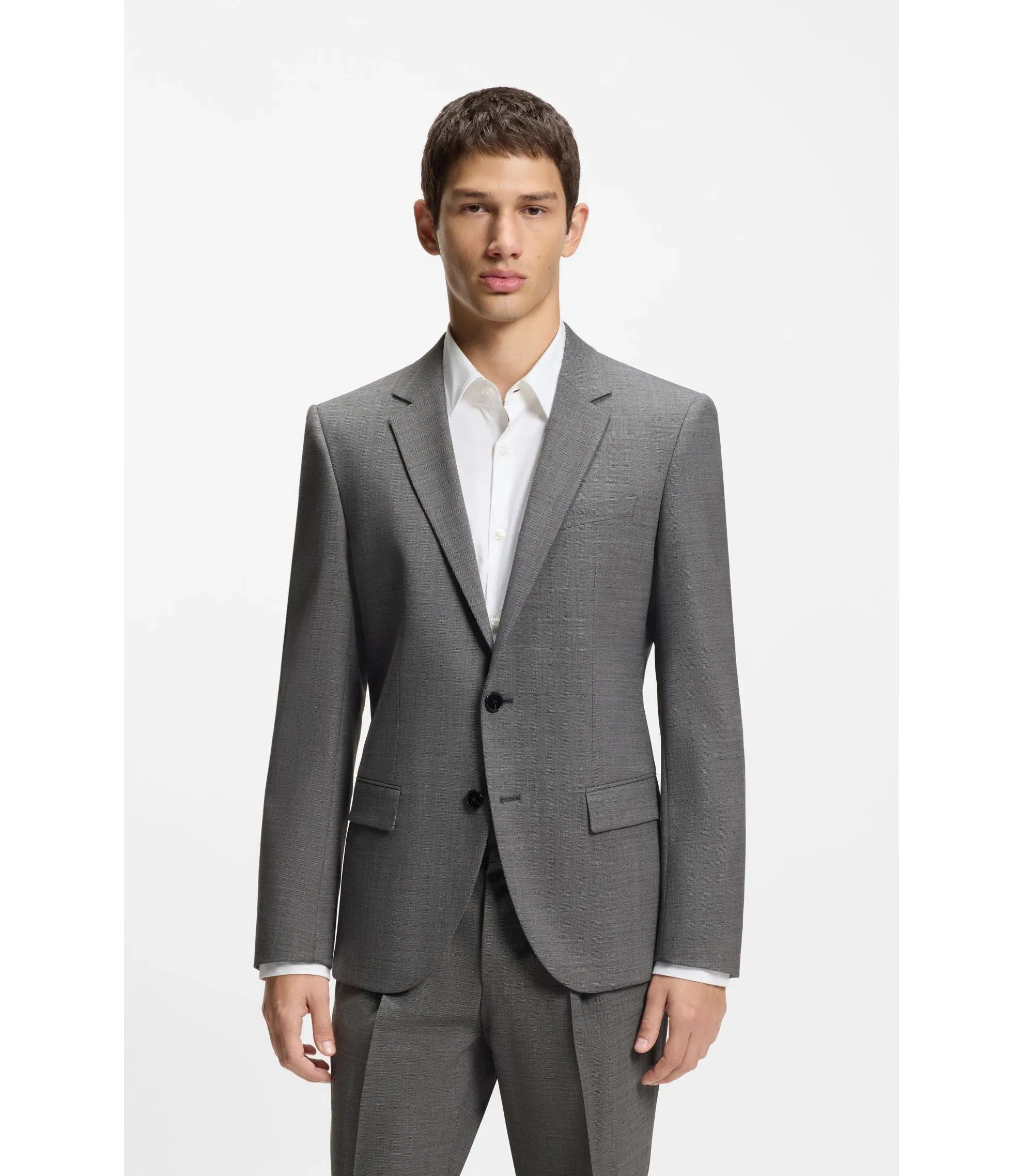 Hugo Slim Fit Jacket In Wool Blend Sharkskin Grey