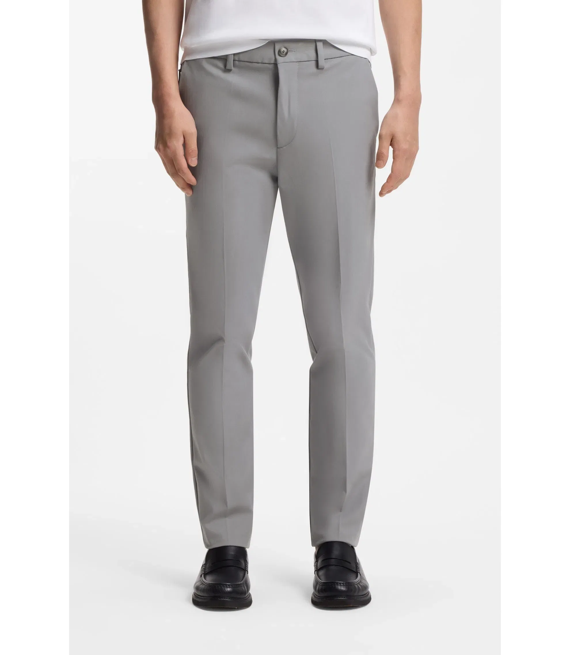 Boss Slim Fit Pants In A Stretch Cotton Blend Silver