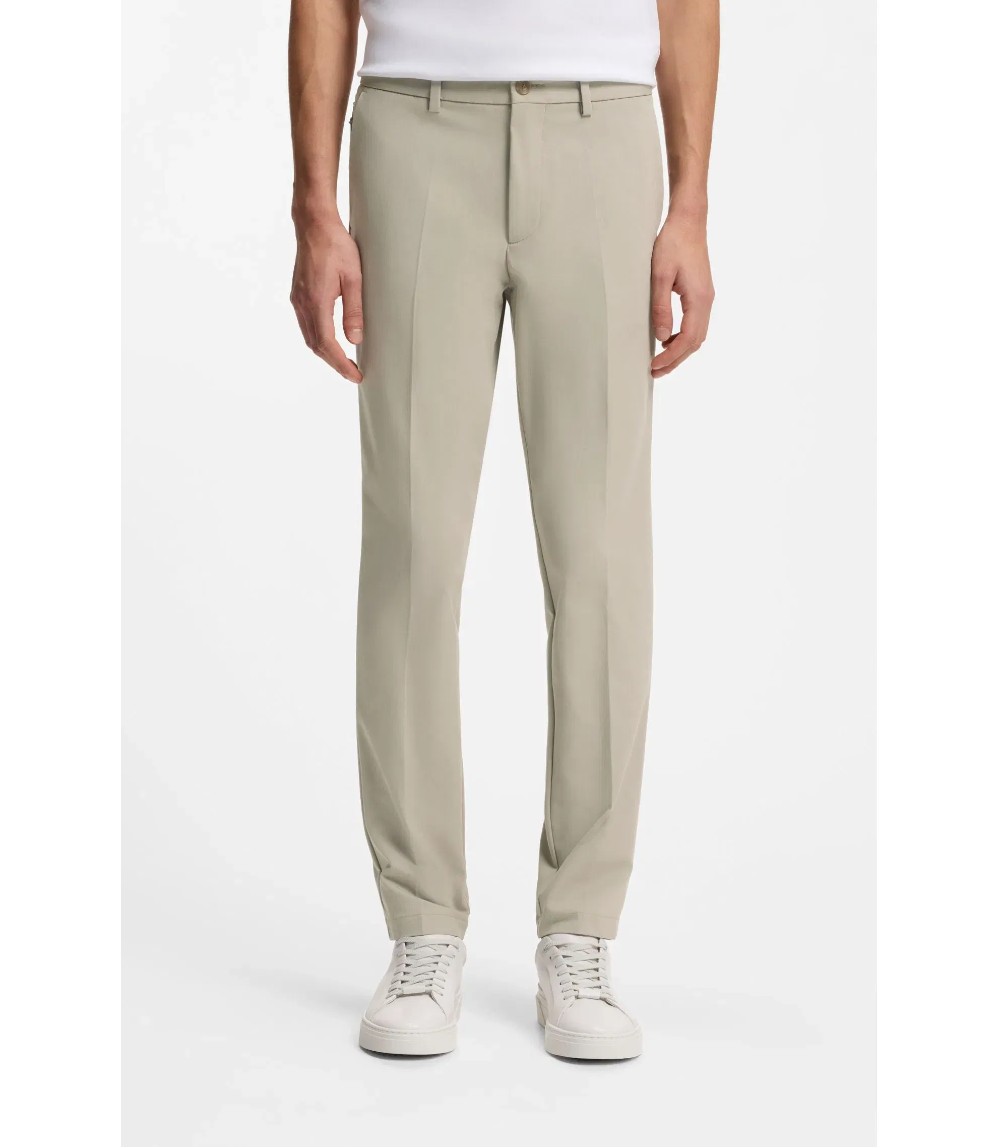 Boss Slim Fit Pants In A Stretch Cotton Blend Light Beige
