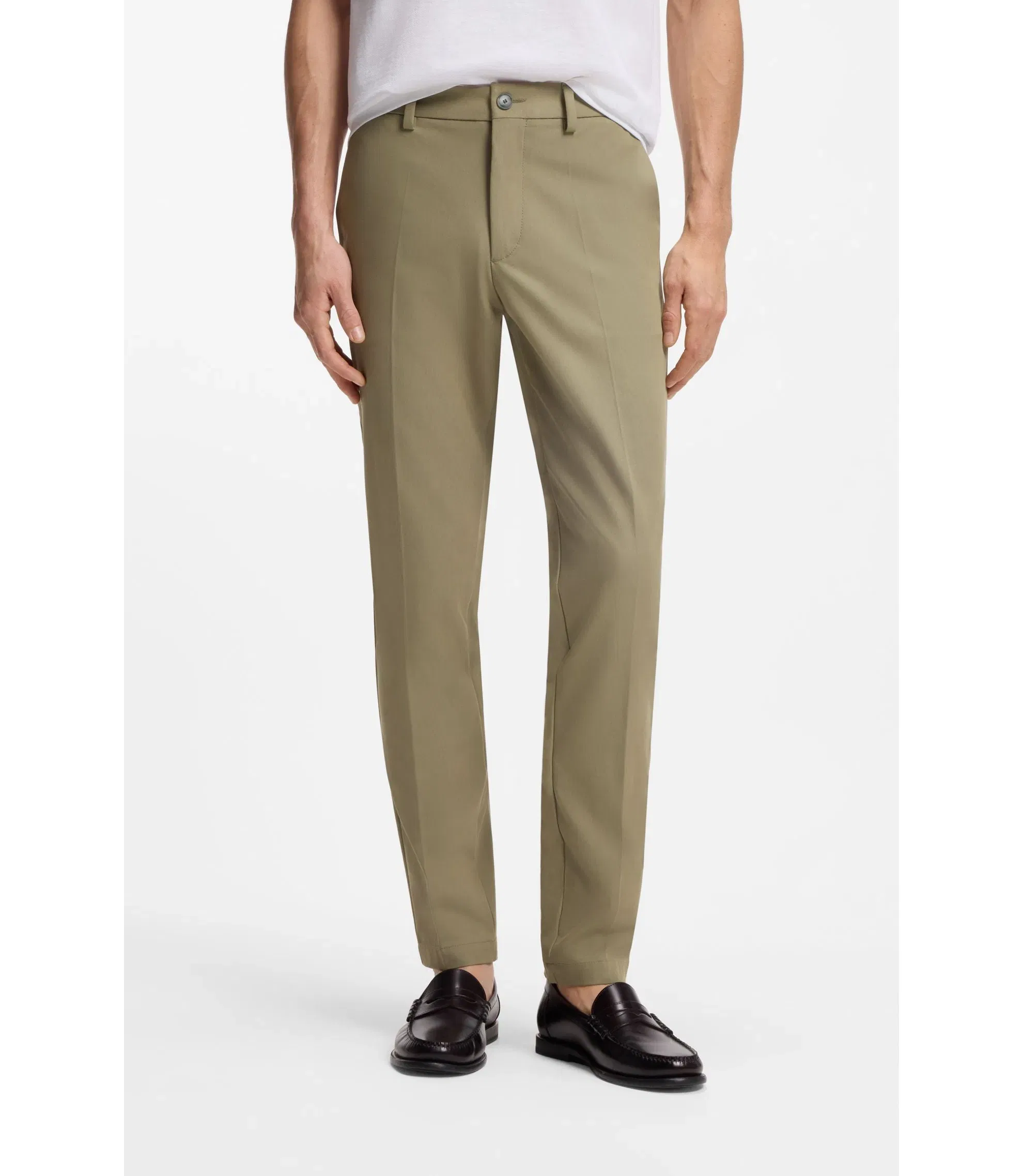 Boss Slim Fit Pants In A Stretch Cotton Blend Light Green