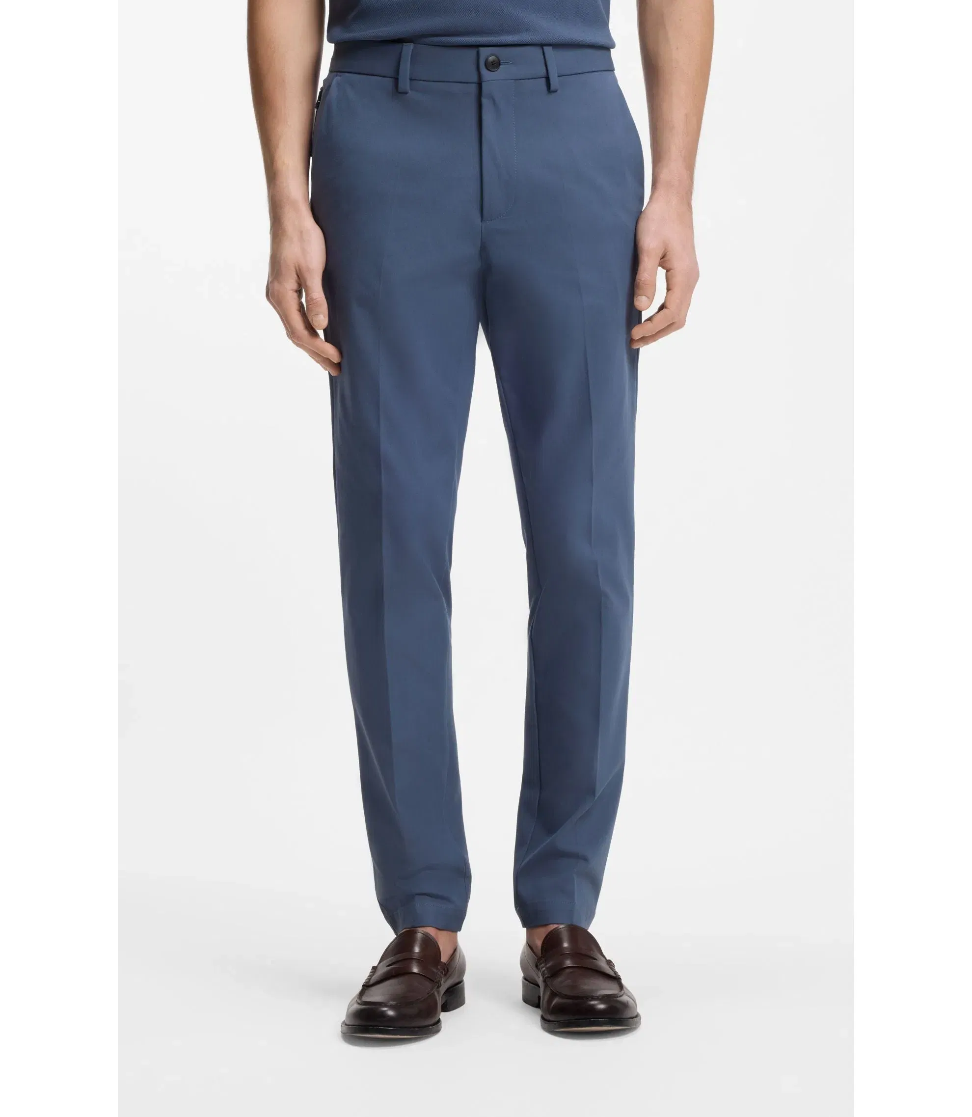 Boss Slim Fit Pants In A Stretch Cotton Blend Light Blue