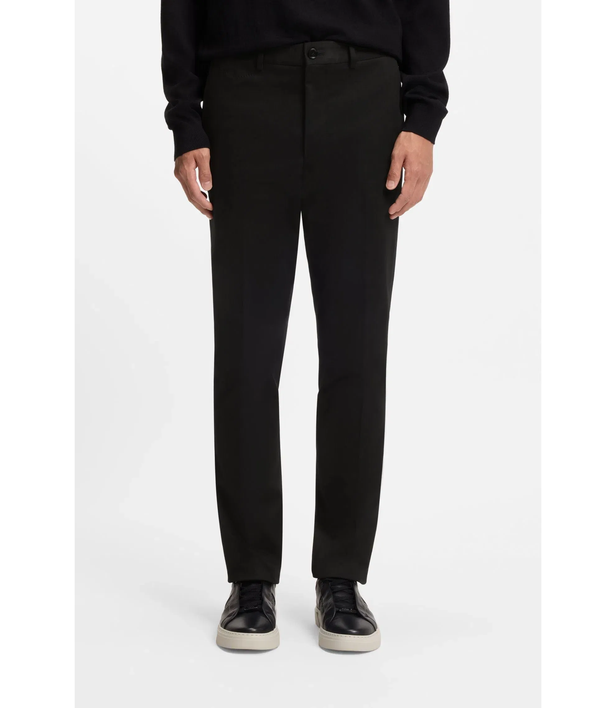 Boss Slim Fit Pants In Cotton Cashmere And Stretch Black