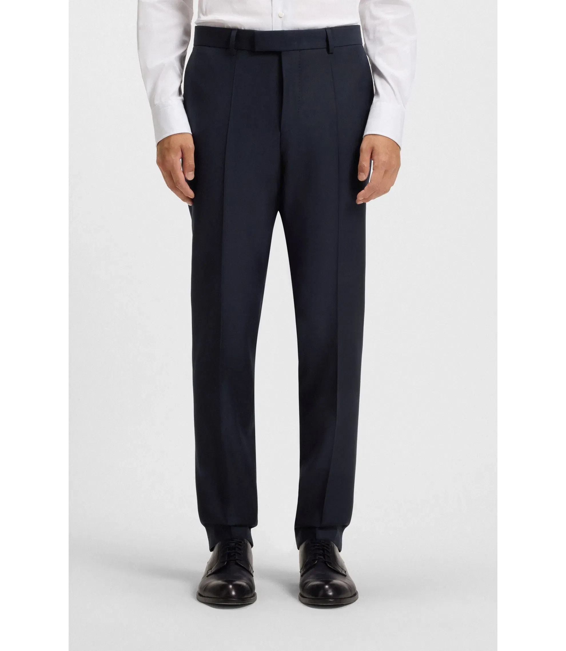 Boss Slim Fit Pants In Stretch Wool Dark Blue