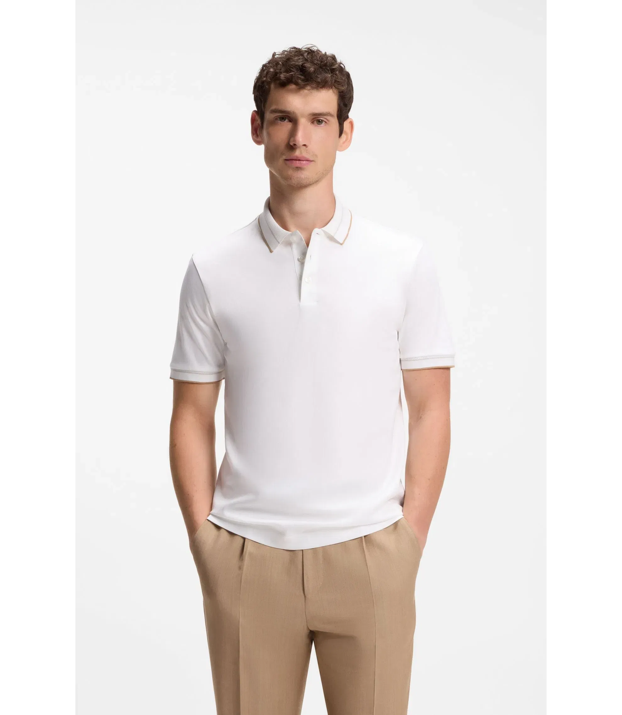 Boss Slim Fit Polo Shirt In Mercerized Cotton White