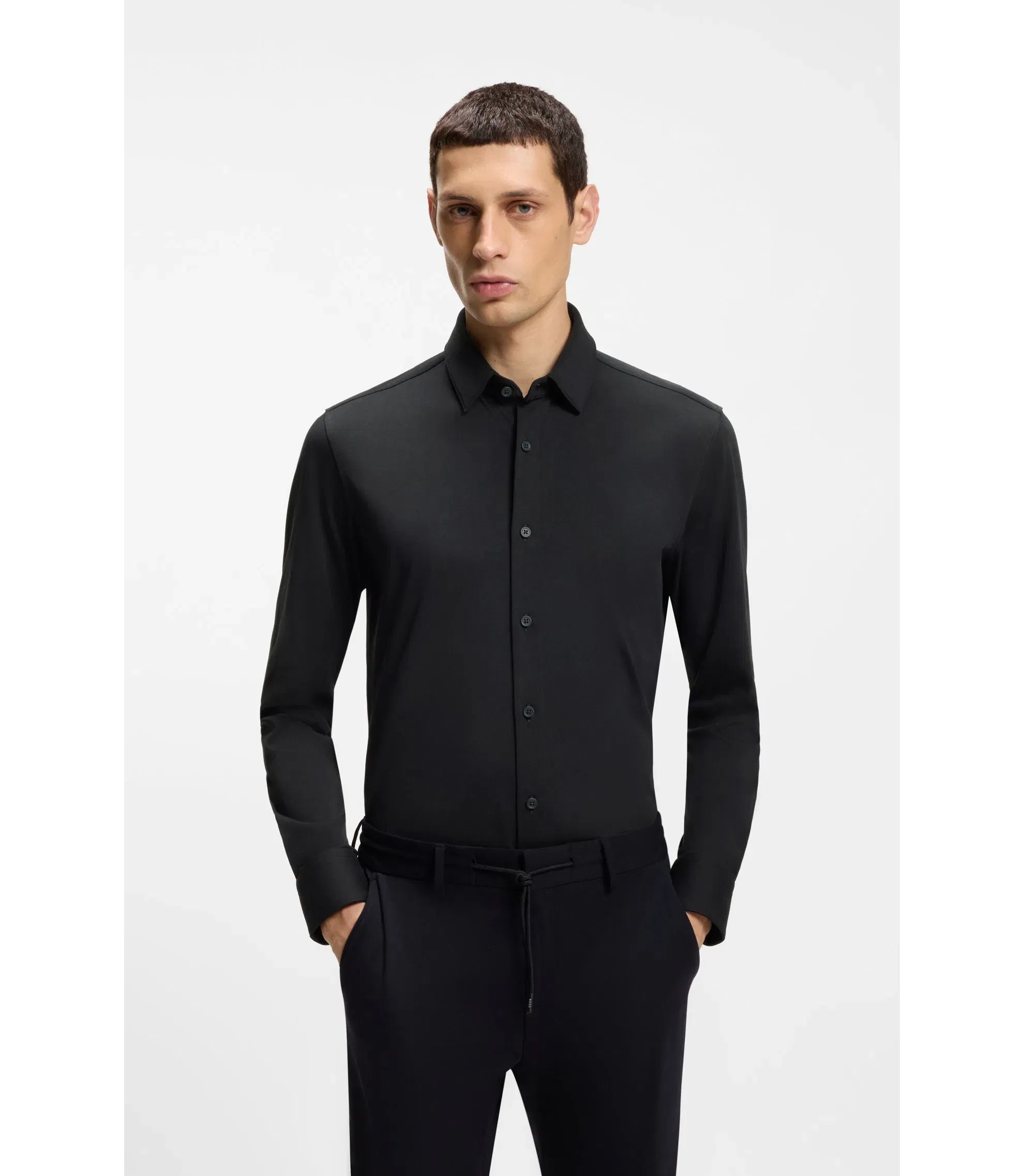 Boss Slim Fit Shirt In A Performance Stretch Cotton Blend Black