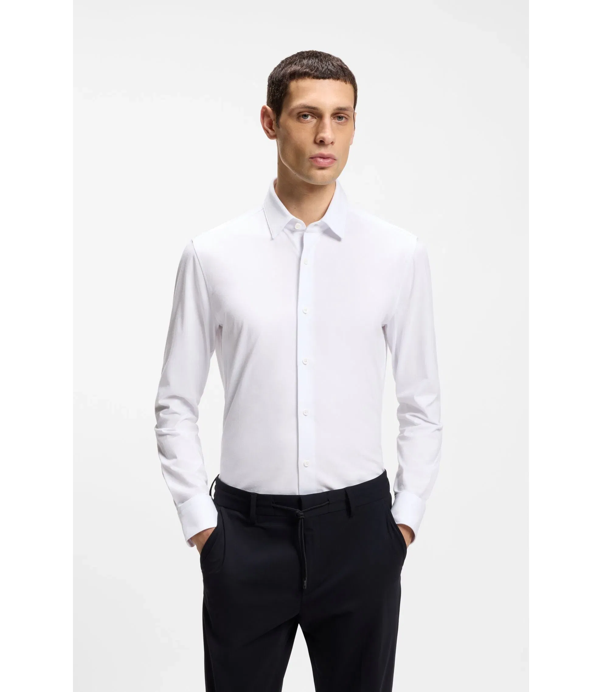 Boss Slim Fit Shirt In A Performance Stretch Cotton Blend White