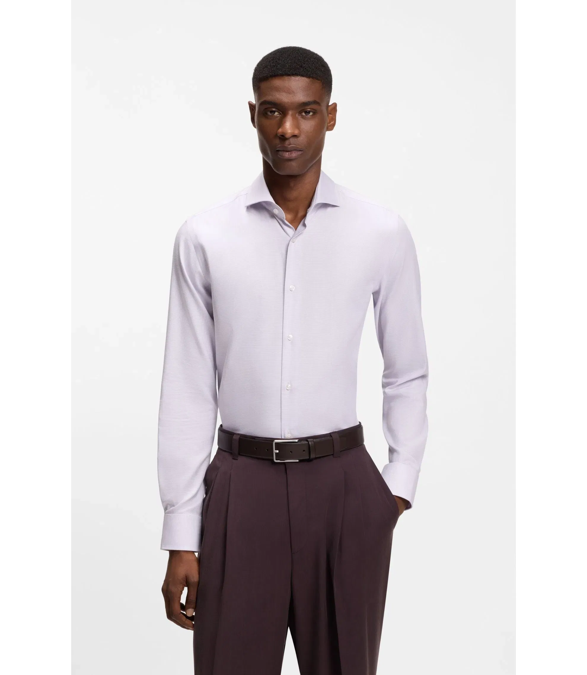 Boss Slim Fit Shirt In A Structured Cotton Blend Light Purple