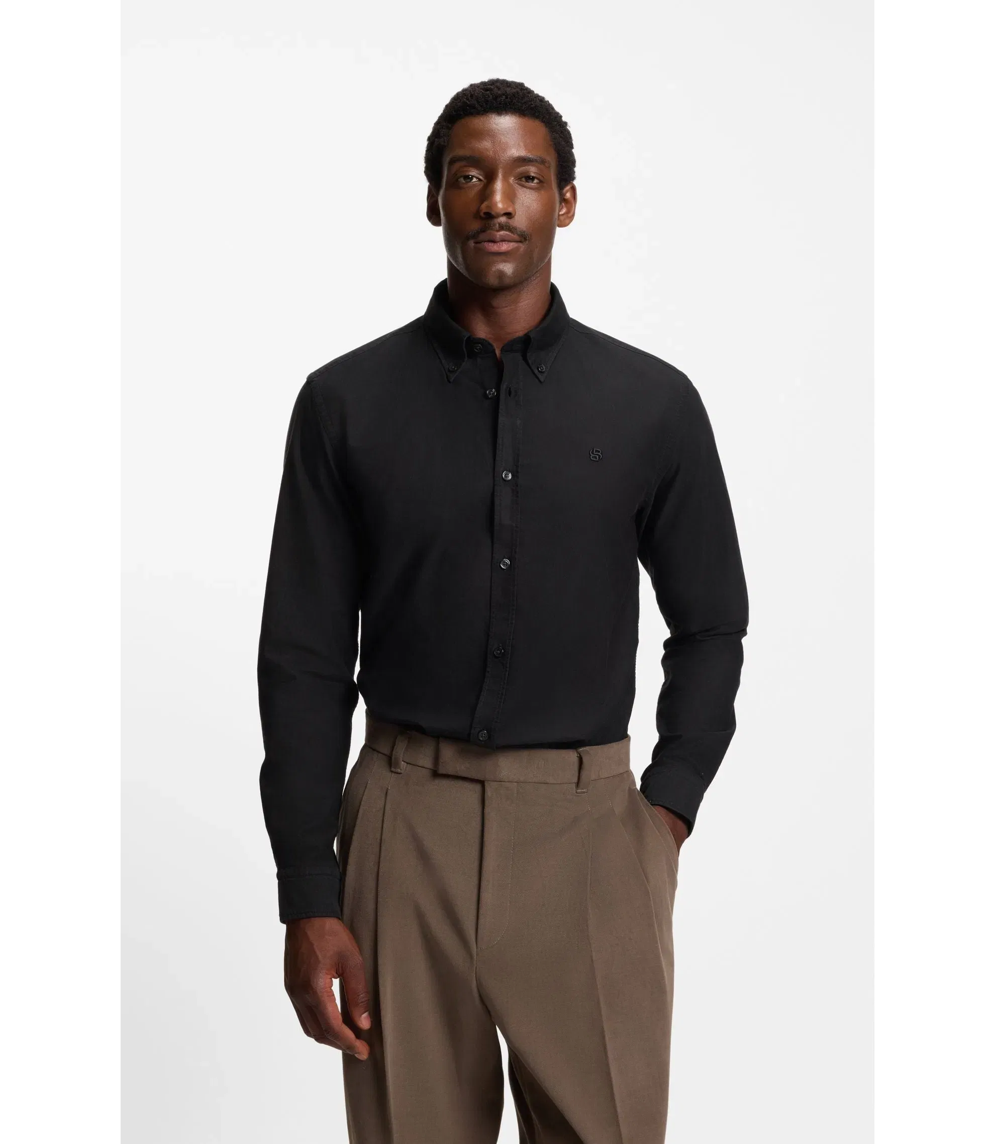 Boss Slim Fit Shirt In Oxford Cotton Black