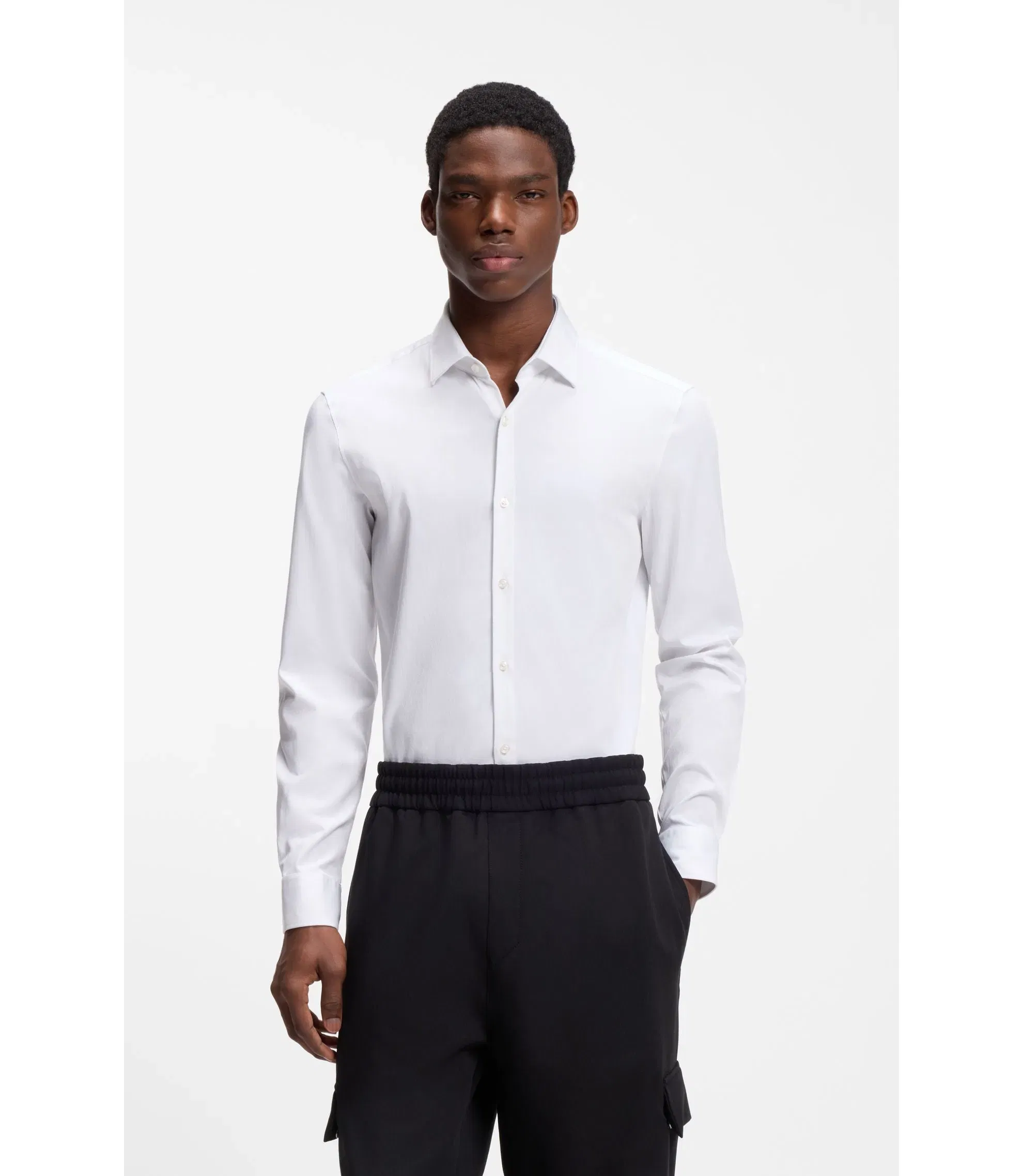 Hugo Slim Fit Shirt In Stretch Twill White