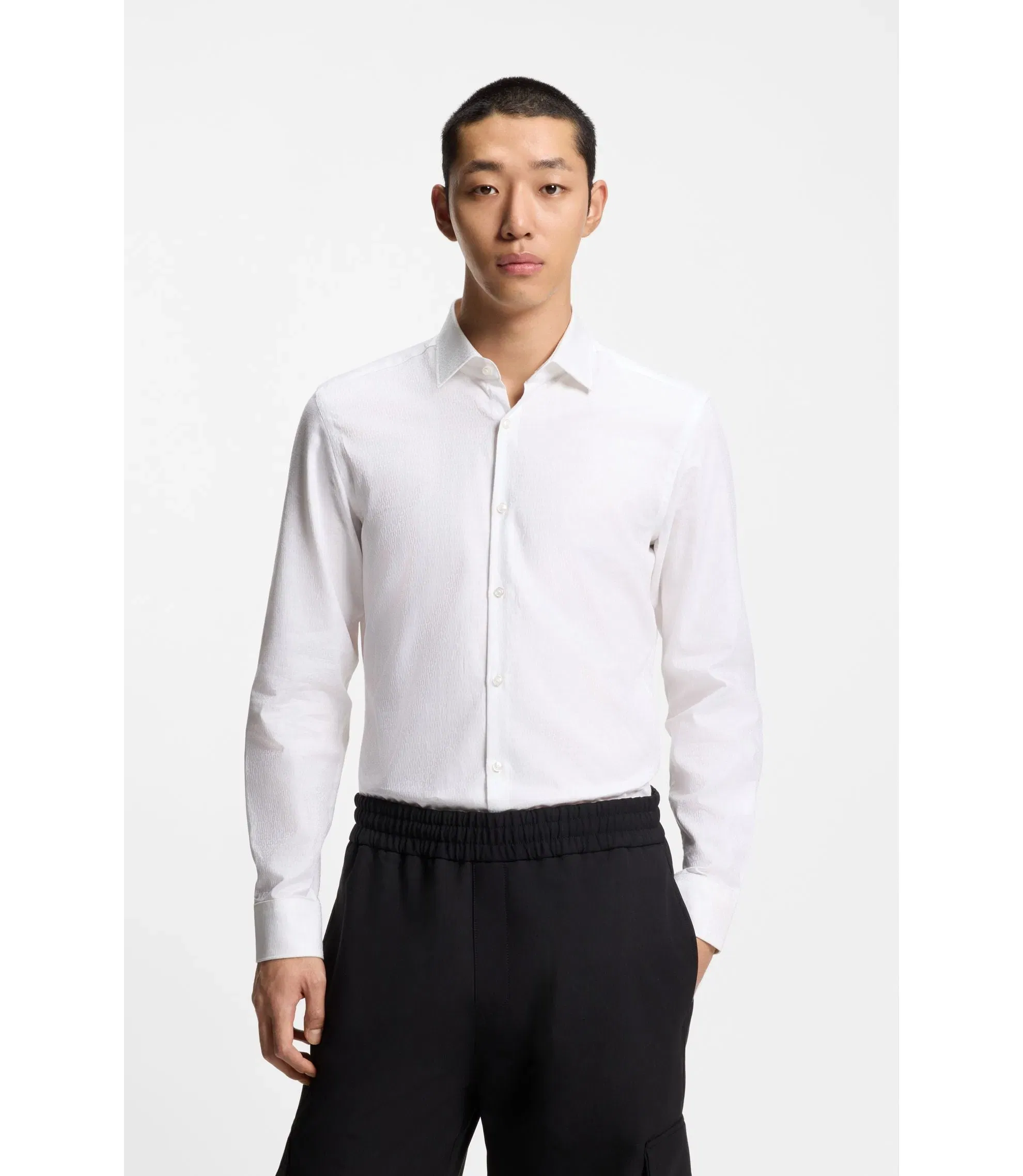 Hugo Slim Fit Shirt With Logo Jacquard White