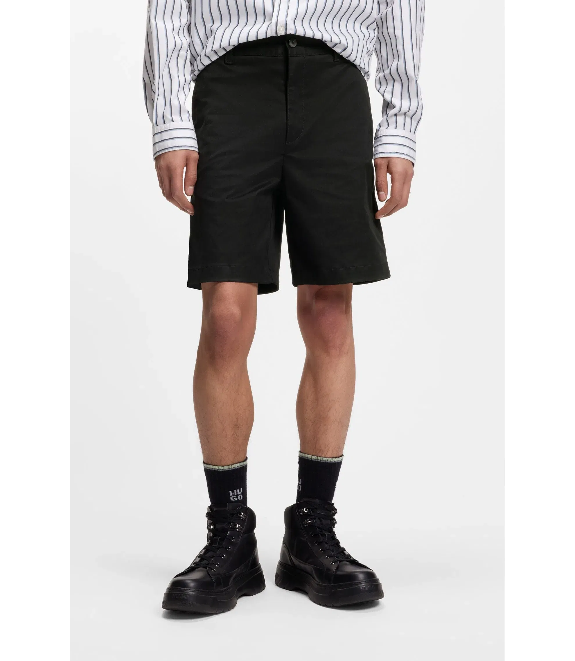 Hugo Slim Fit Shorts In Stretch Cotton Twill Black