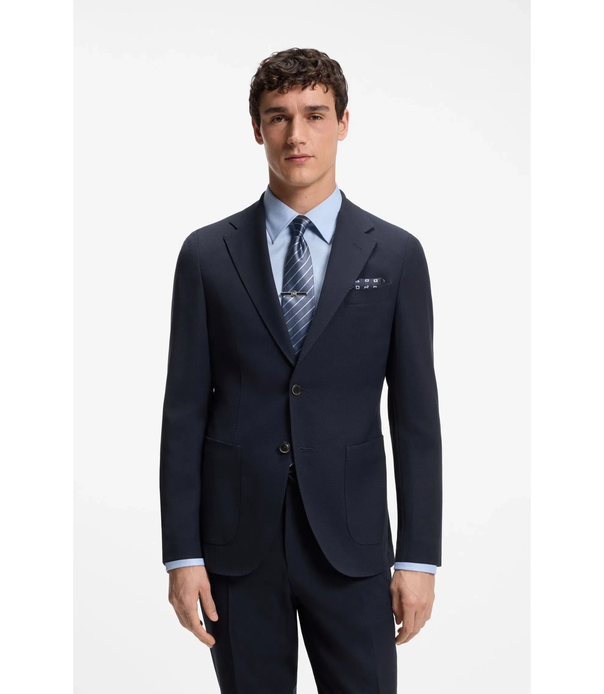 Boss Slim Fit Suit Jacket In Virgin Wool And Silk Dark Blue