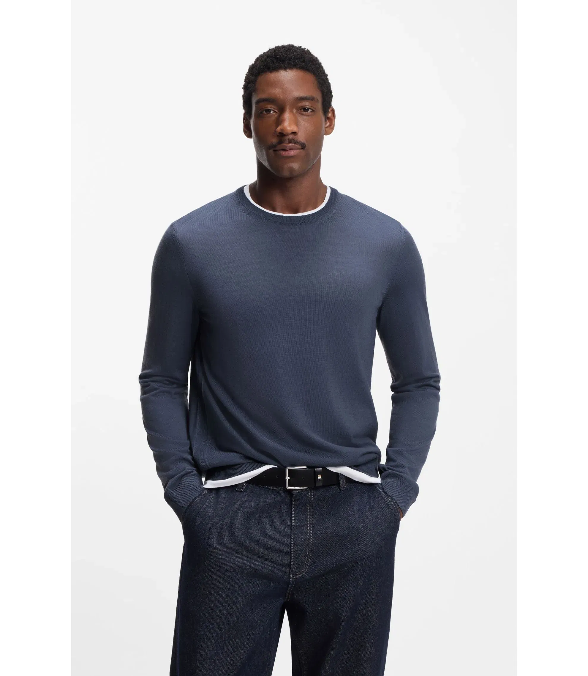 Boss Slim Fit Sweater In Merino Wool Light Blue