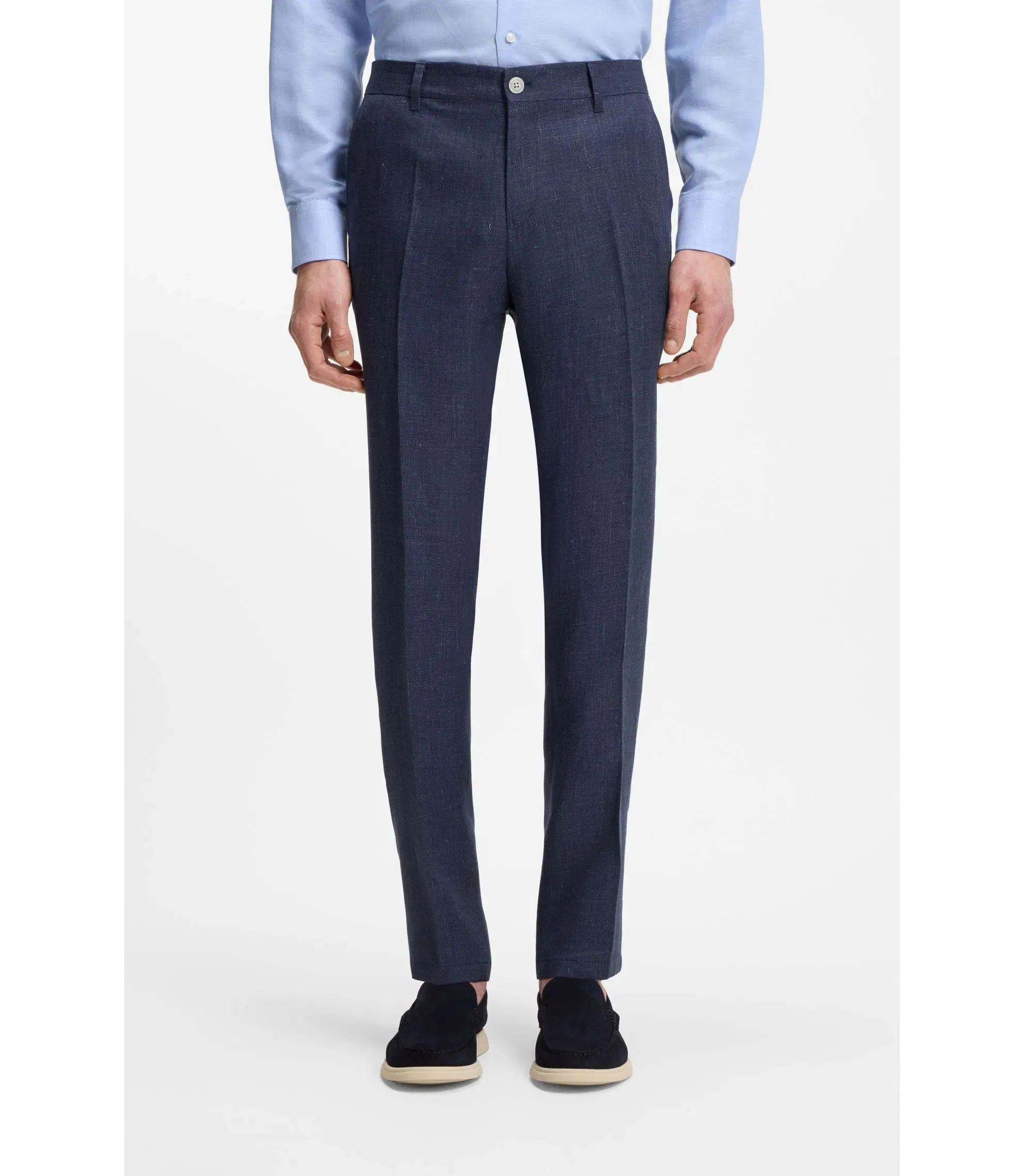 Boss Slim Fit Trousers In A Linen Blend Light Blue