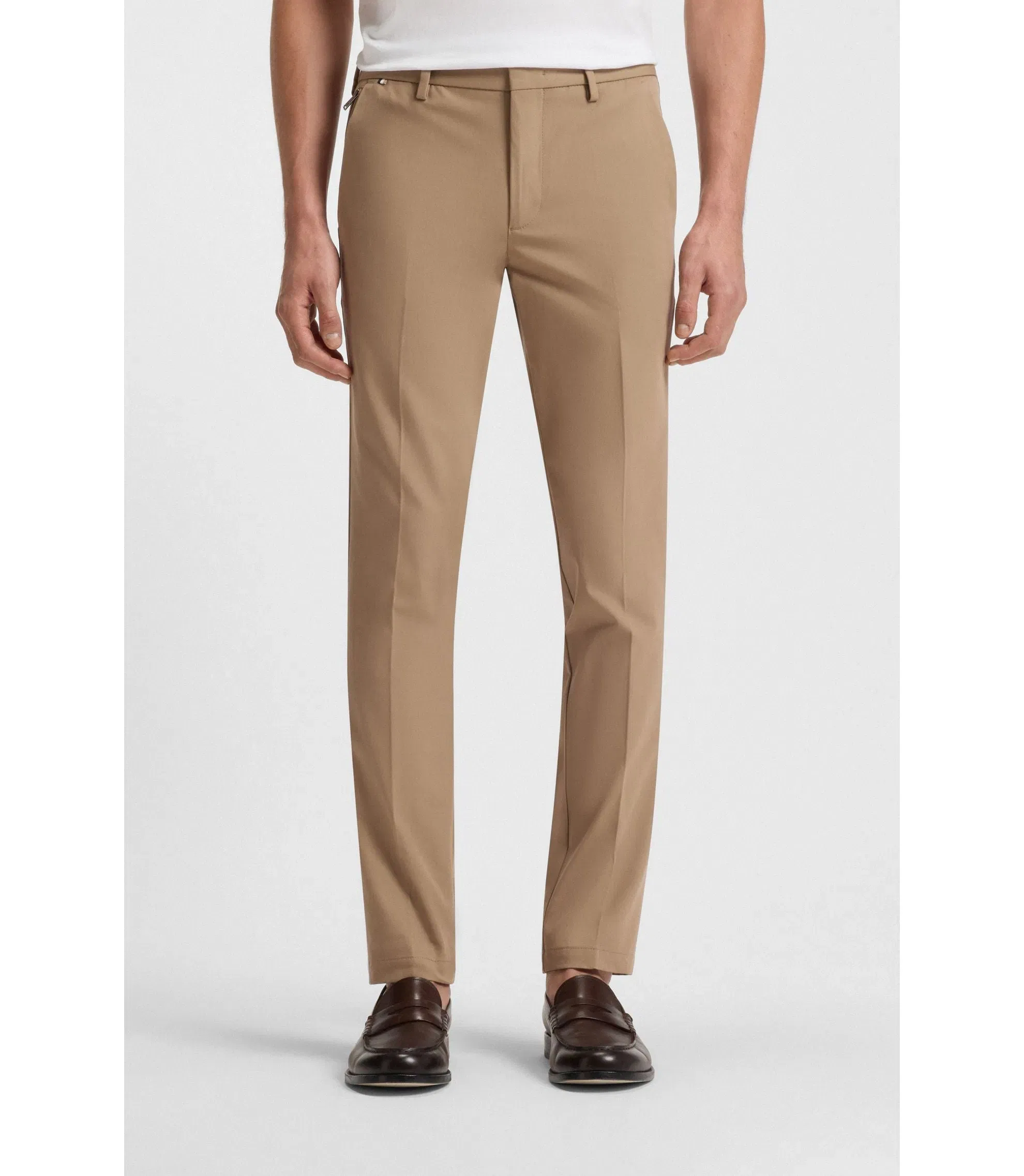Boss Slim Fit Trousers In Stretch Cotton Light Beige