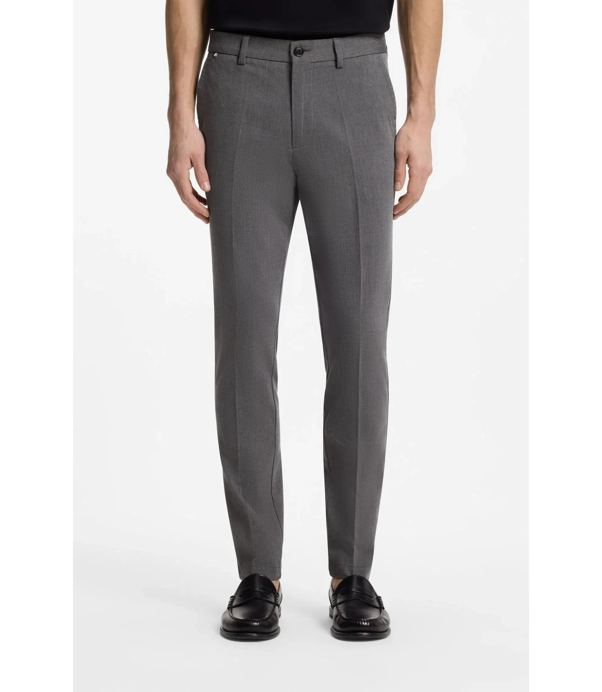 Boss Slim Fit Trousers In Stretch Cotton Dobby Black