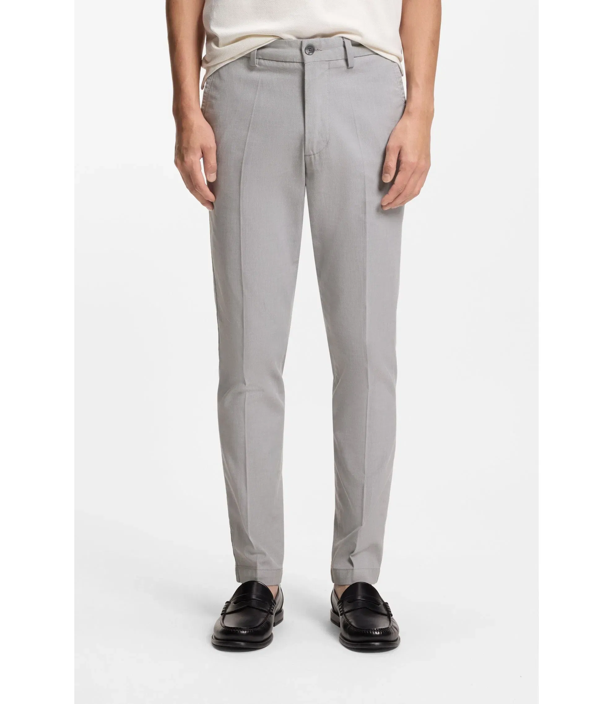 Boss Slim Fit Trousers In Stretch Cotton Dobby Silver