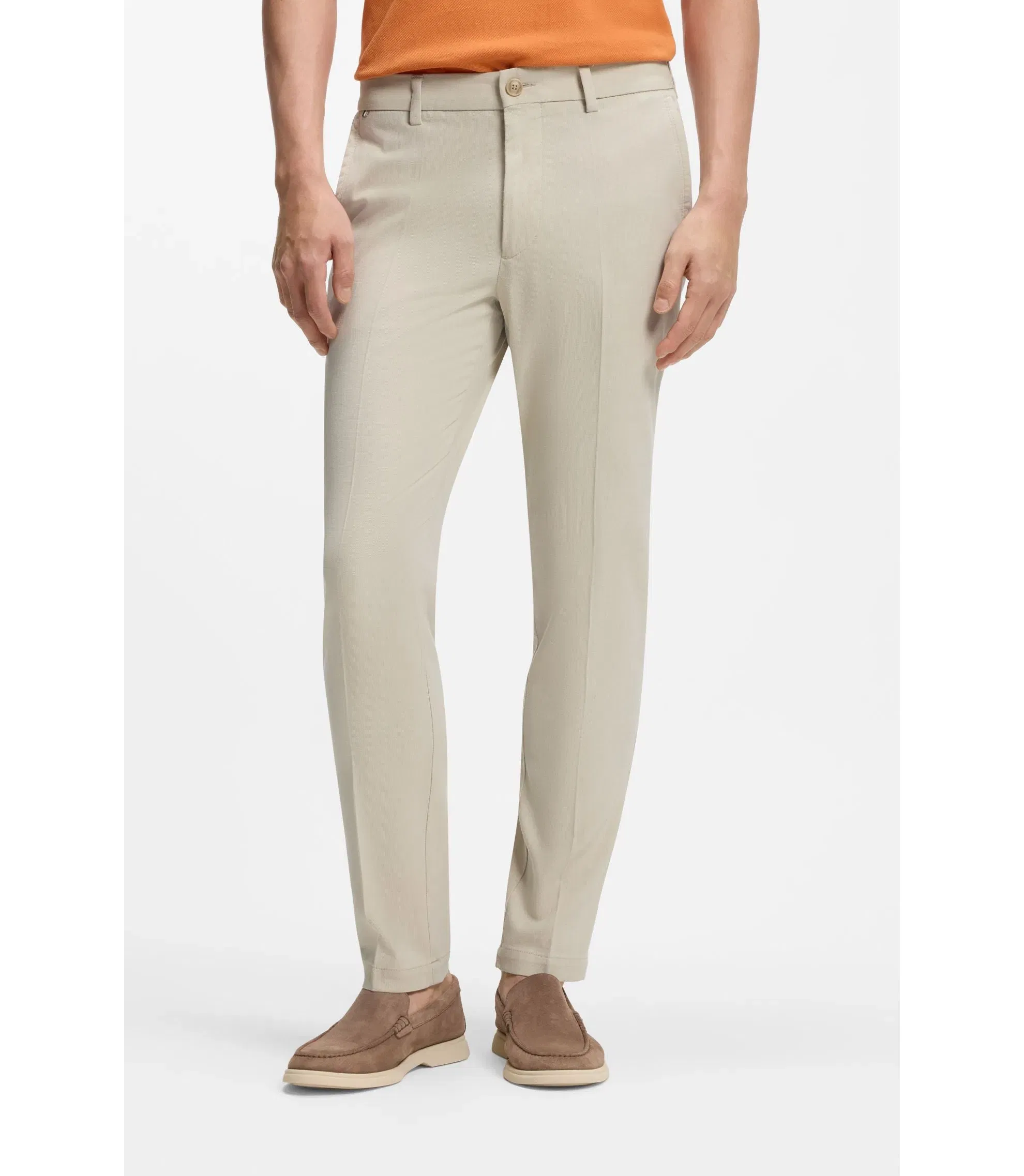 Boss Slim Fit Trousers In Stretch Cotton Dobby Light Beige