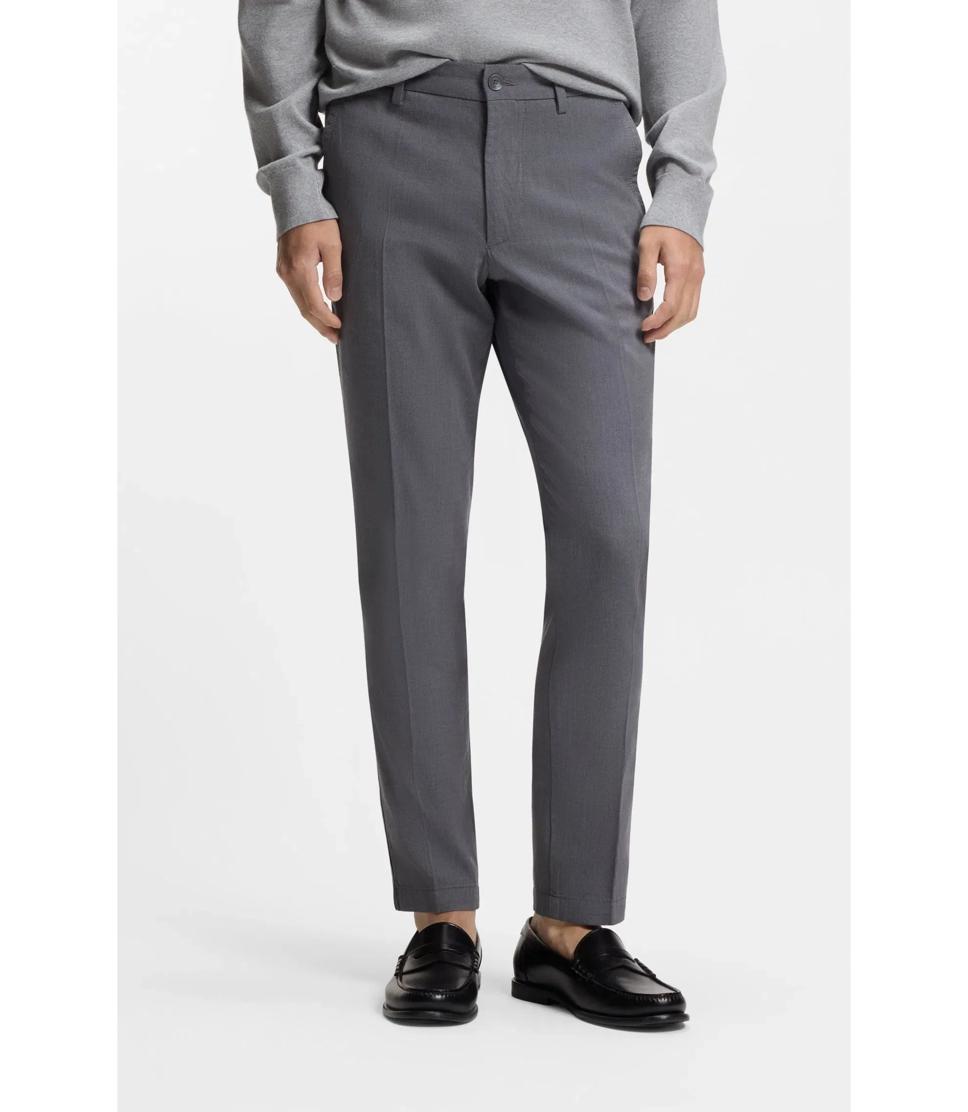 Boss Slim Fit Trousers In Stretch Cotton Dobby Dark Blue