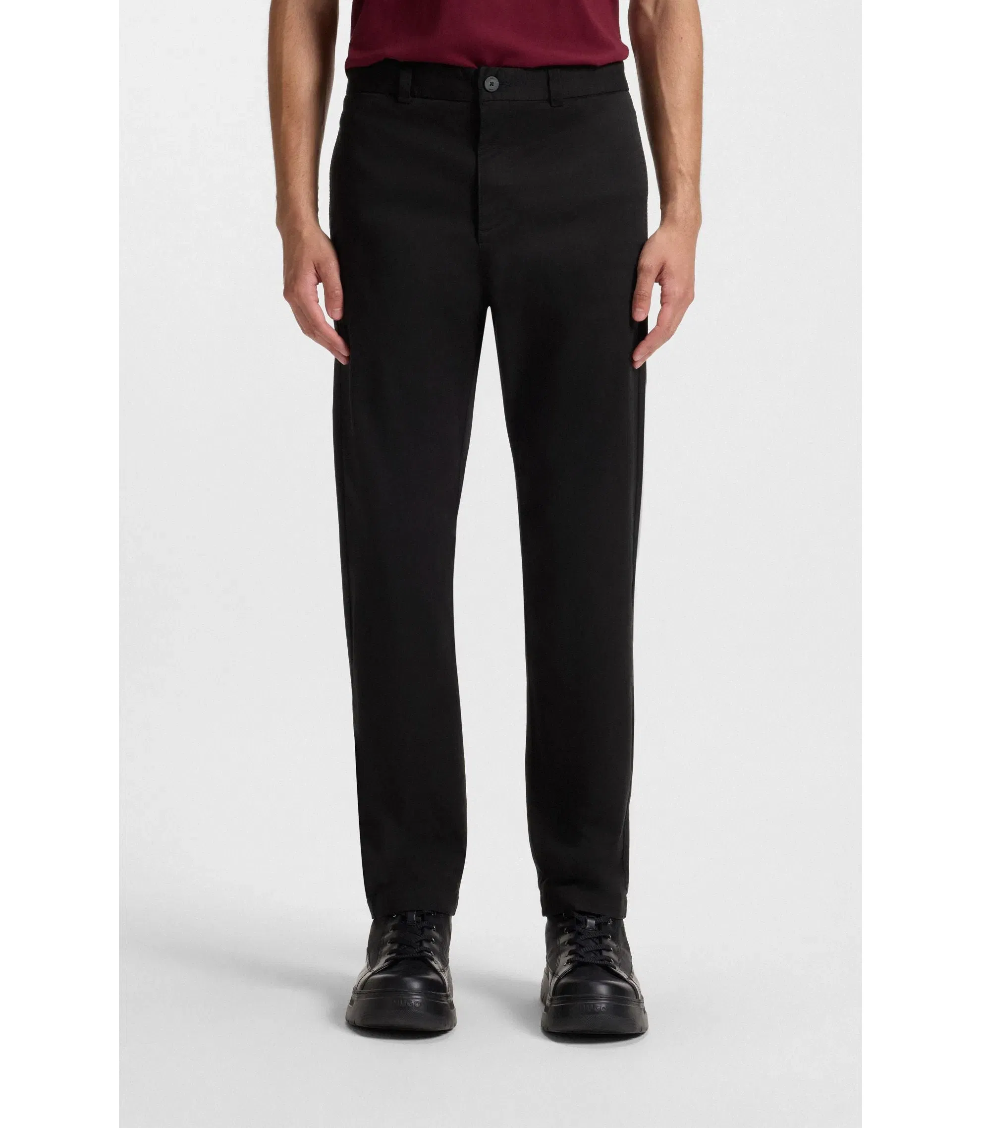 Hugo Slim Fit Trousers In Stretch Cotton Gabardine Black