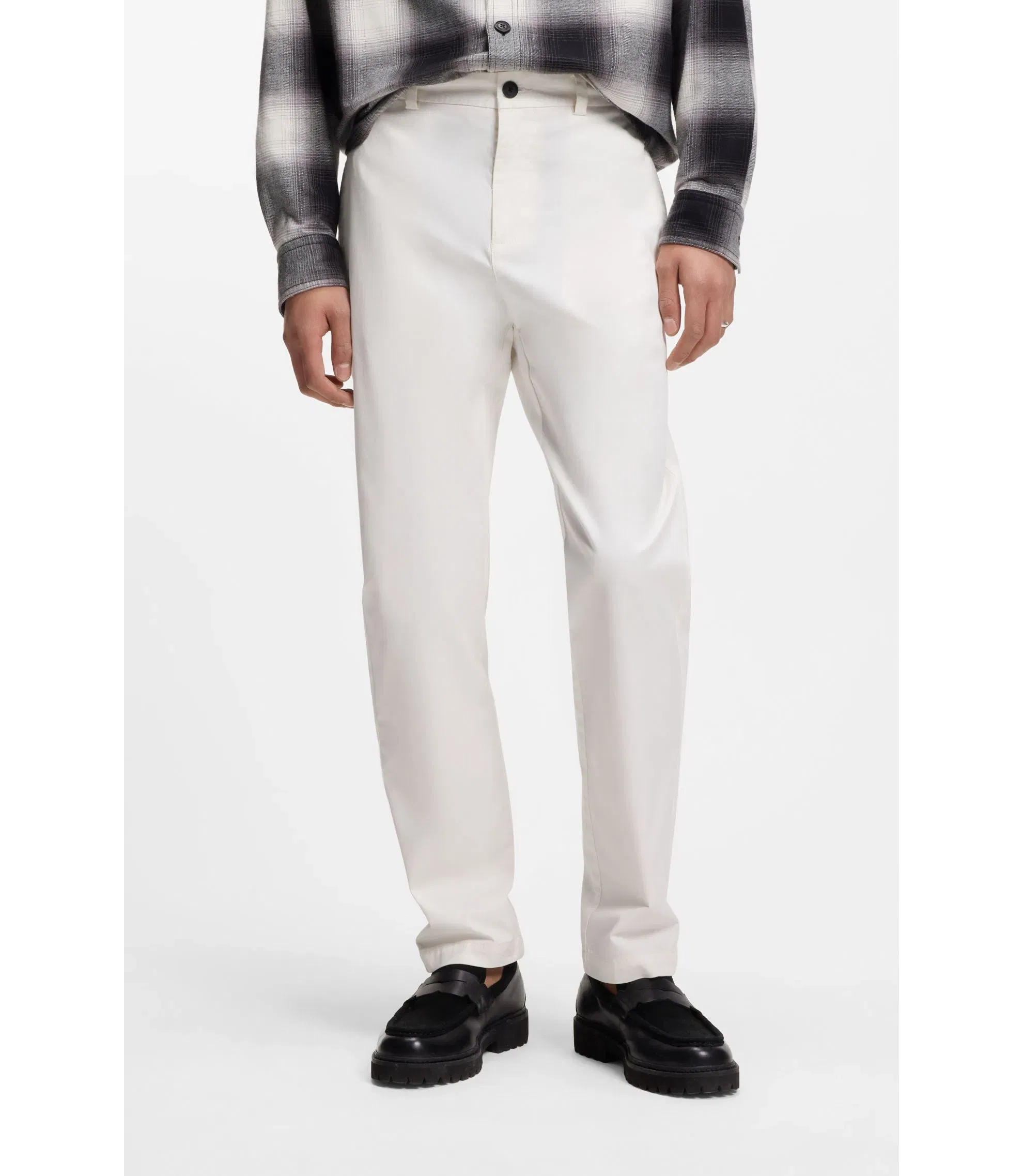 Hugo Slim Fit Trousers In Stretch Cotton Gabardine White