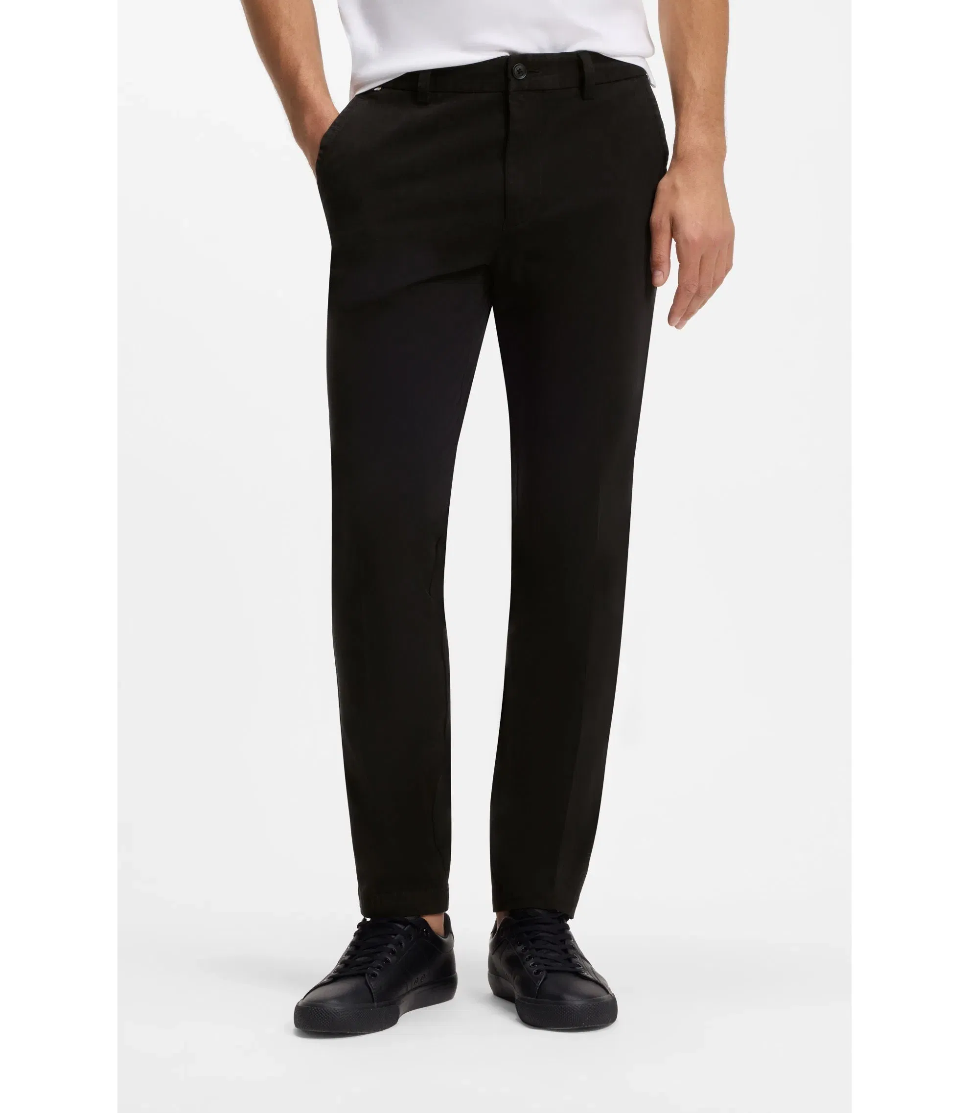 Boss Slim Fit Trousers In Stretch Cotton Gabardine Black