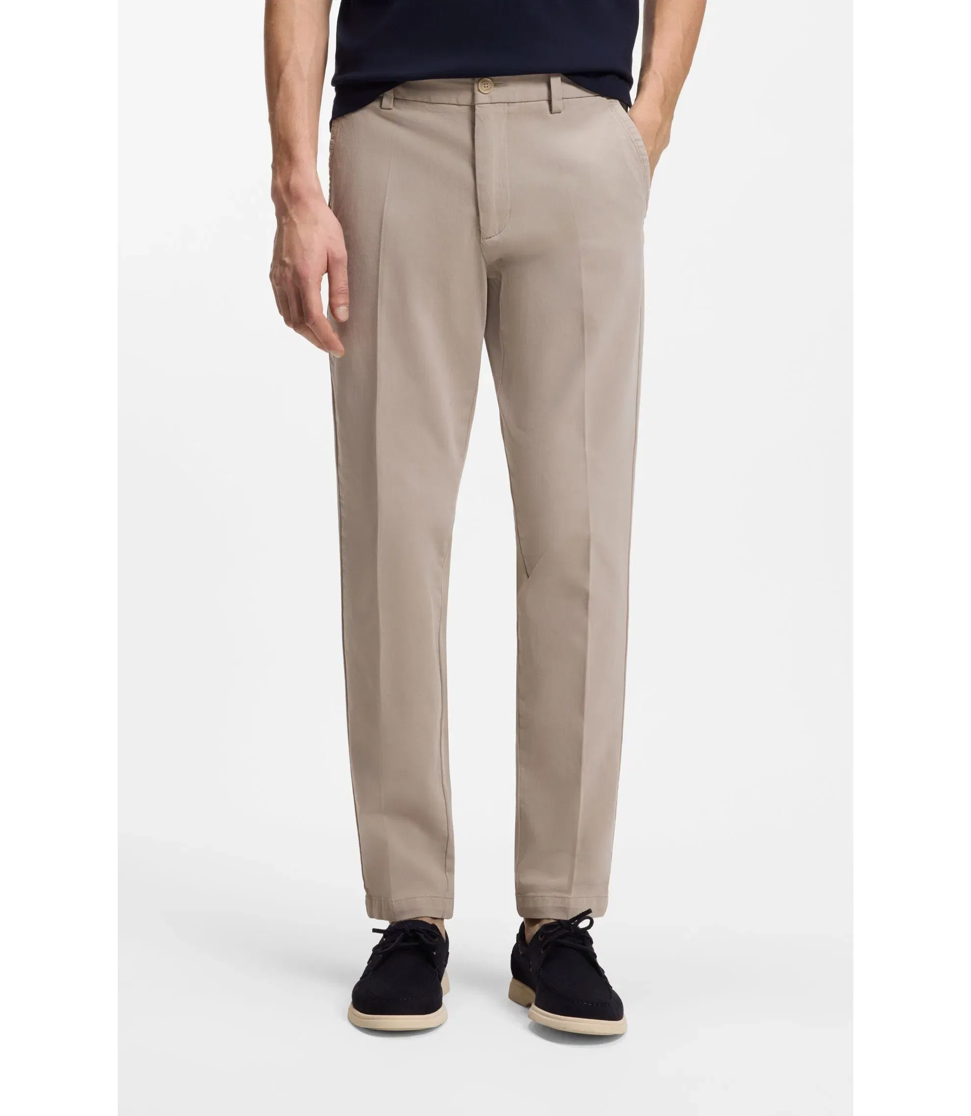 Boss Slim Fit Trousers In Stretch Cotton Gabardine Light Beige